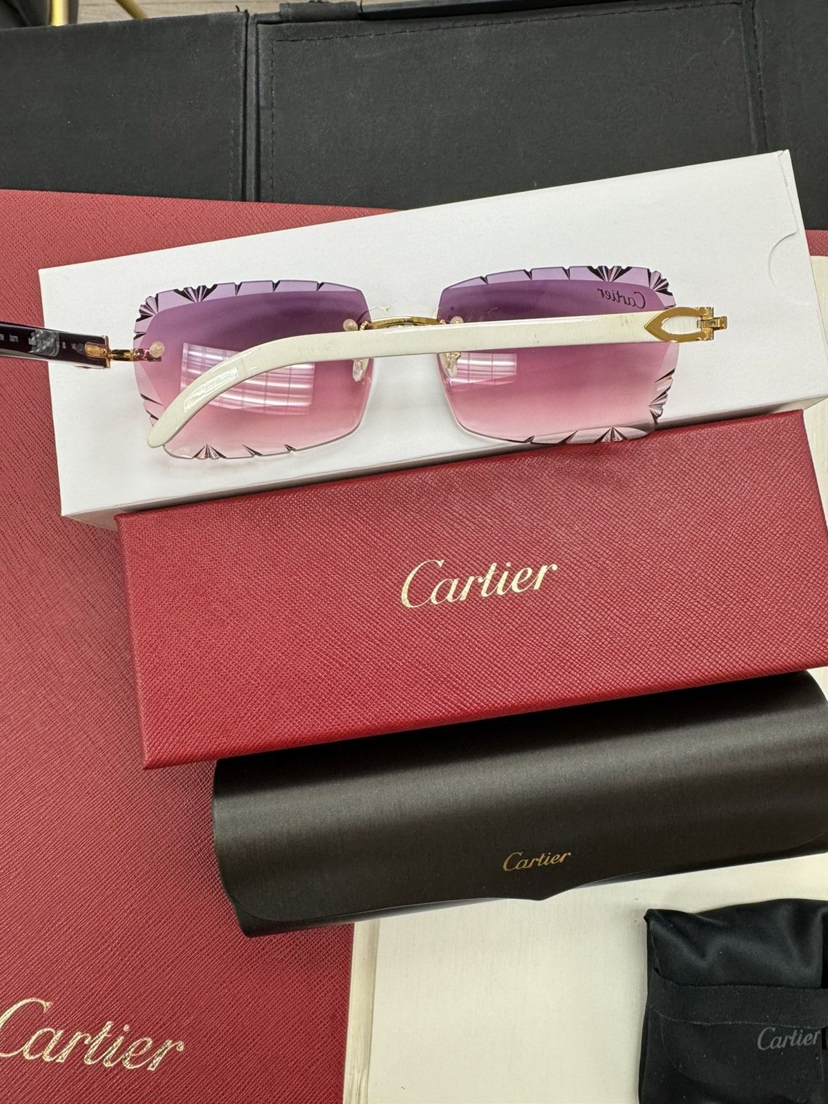 Cartier Cartier White Buffalo Horn Sunglasses Diamond Cut White Buff Size ONE SIZE - 3 Thumbnail