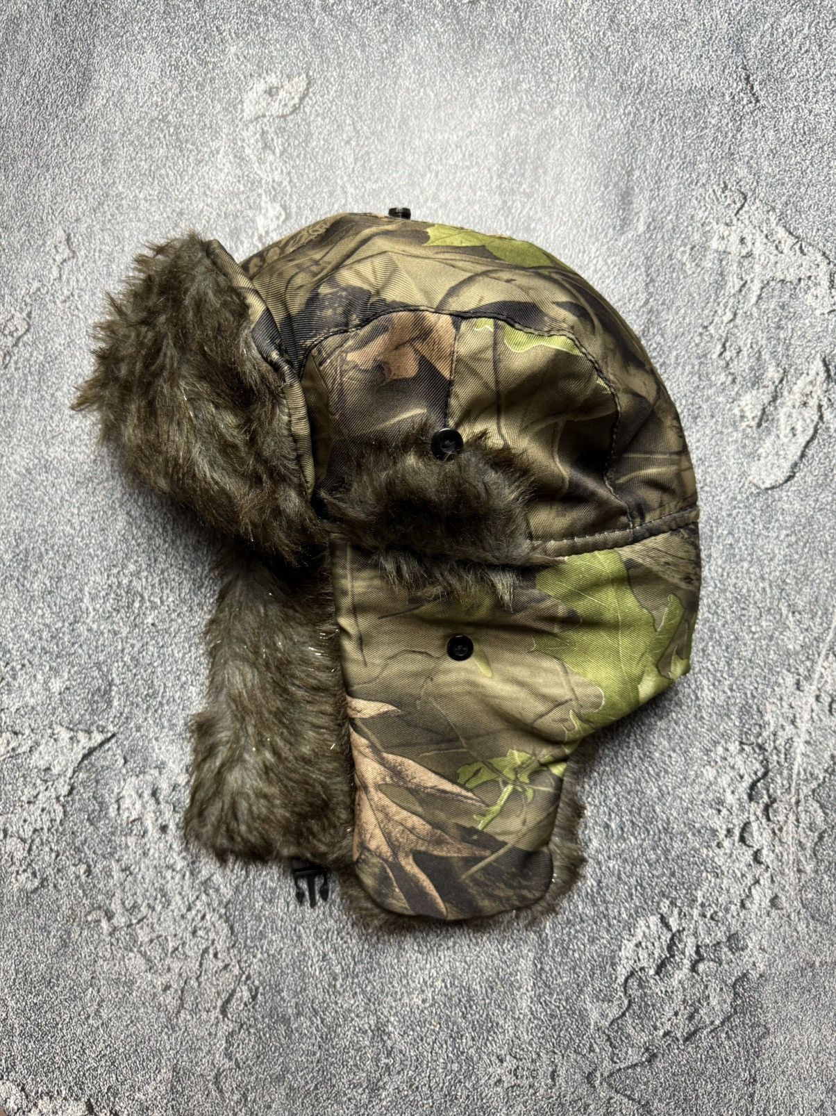 Realtree Y2K Real Tree Faux Fur Ushanka VNTG Fuzzy Warm Trapper Hat Size ONE SIZE - 3 Thumbnail