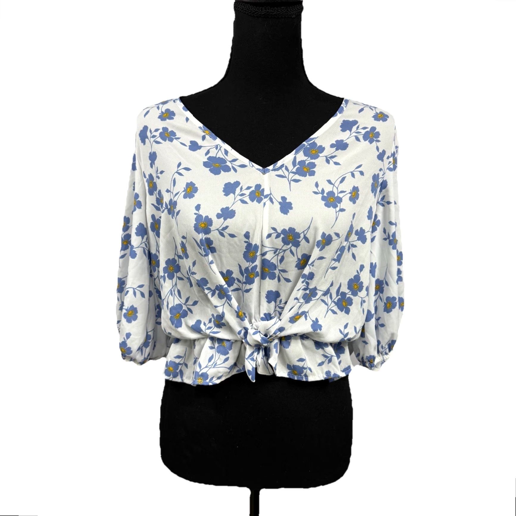 Vintage Sienna Sky Women's M White 3/4 Sleeve Floral Blouse Size M / US 6-8 / IT 42-44 - 2 Thumbnail