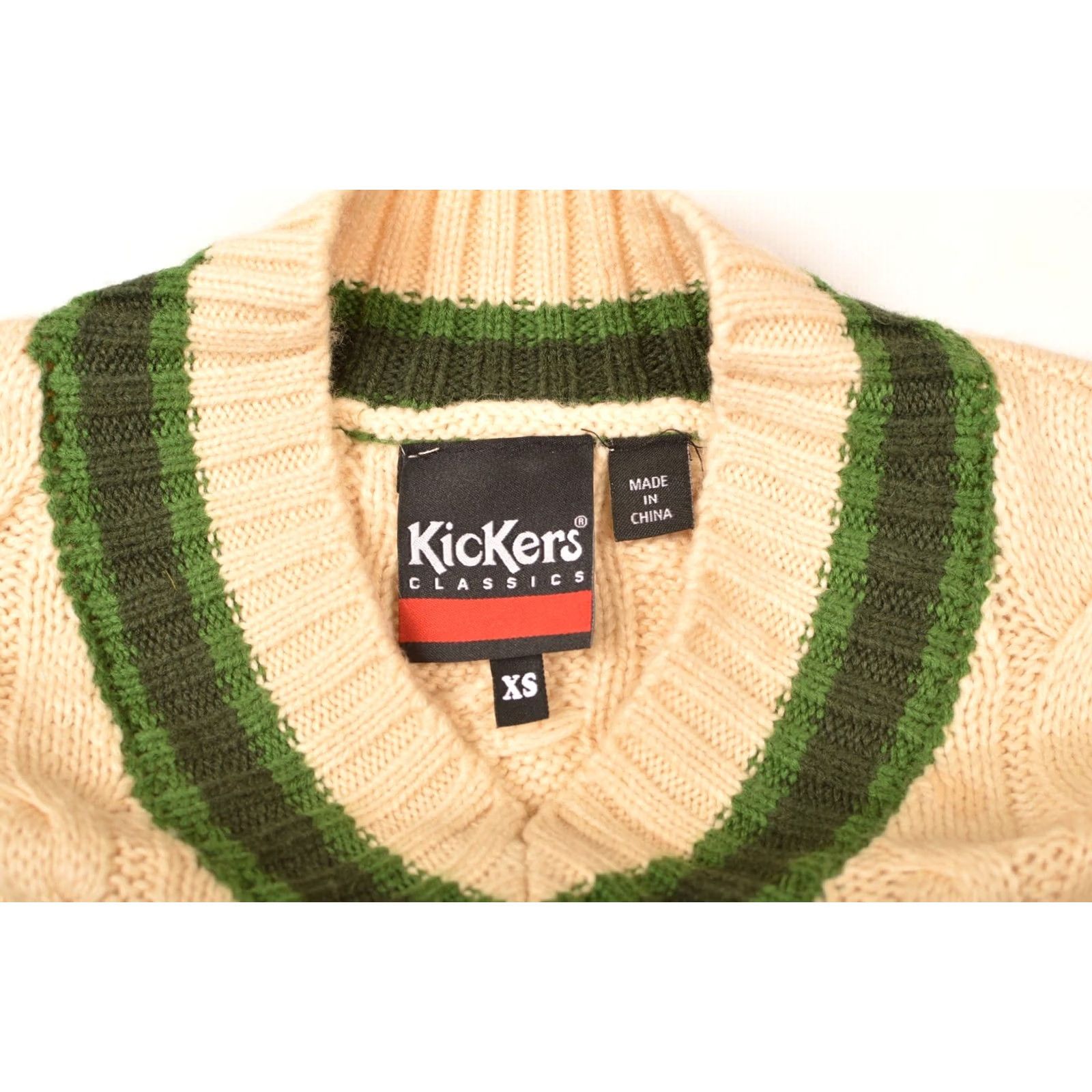 Kickers Kickers Vintage Cable Knit Pullover V-Neck Sweater Big Logo XS Men Ivory Knit Style Pullover Logo, Vintage 90s? Size US XS / EU 42 / 0 - 5 Thumbnail