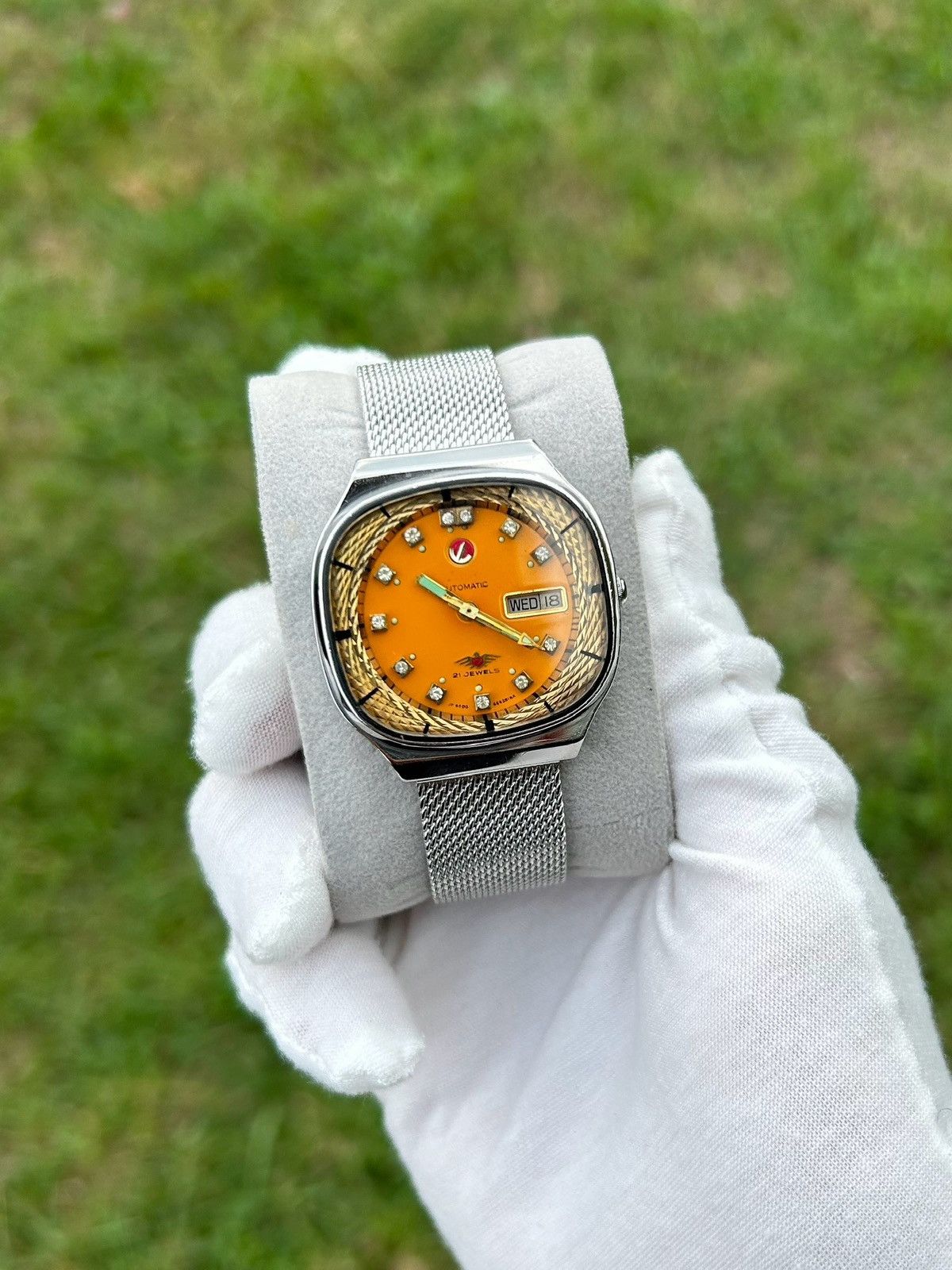 Vintage Citizen Watch Automatic Orange Mechanical 1980S in Yellow, Men's