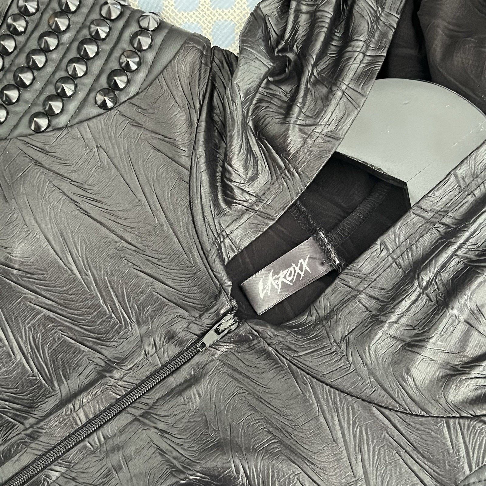 L.A. Roxx L.A. Roxx S/M Bodysuit Faux Leather Spike Studs Zip Up Hood Size S / US 4 / IT 40 - 8 Thumbnail