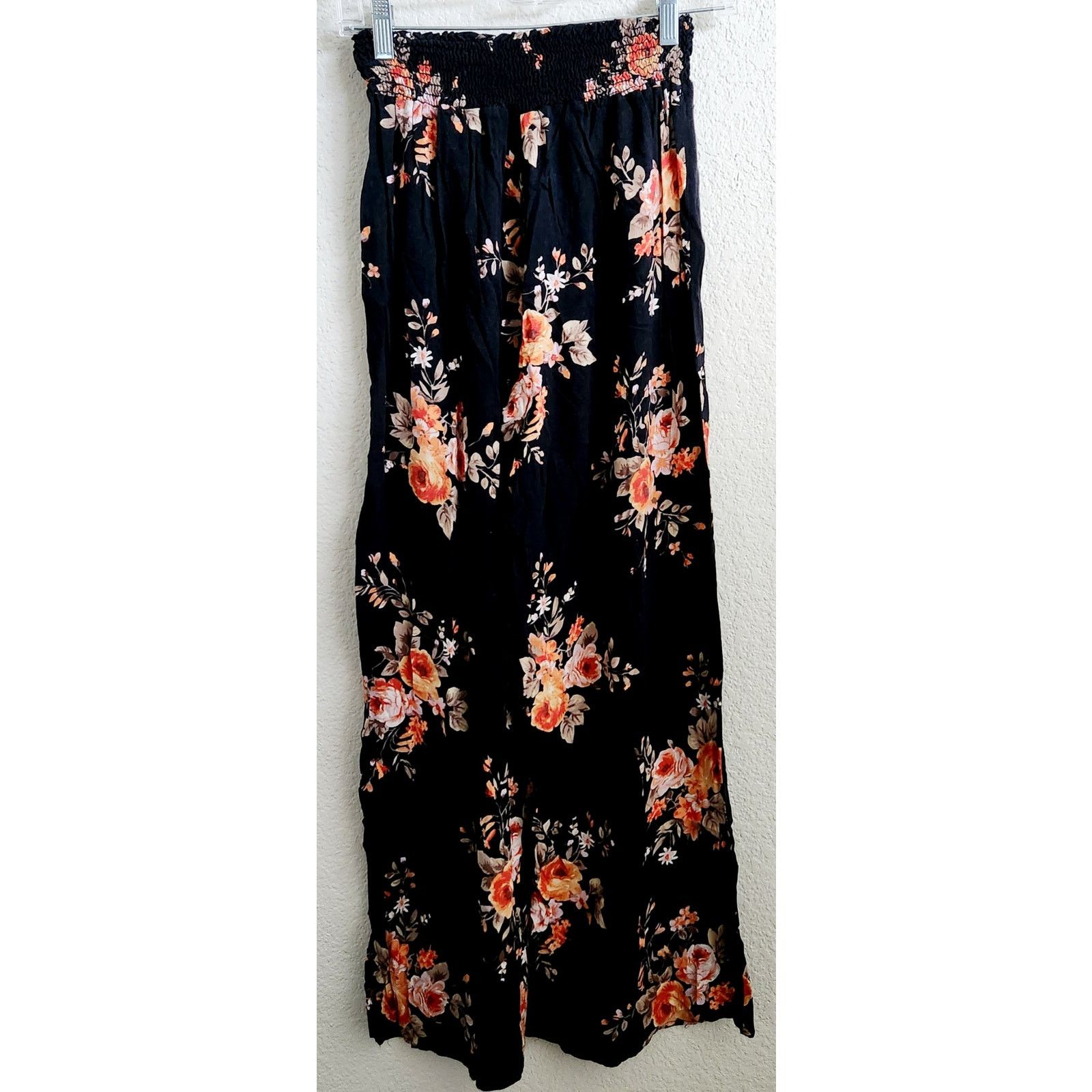 Other M. Fasis Black Orange Floral Print Wide Leg Palazzo Pants M Size 22" - 3 Thumbnail