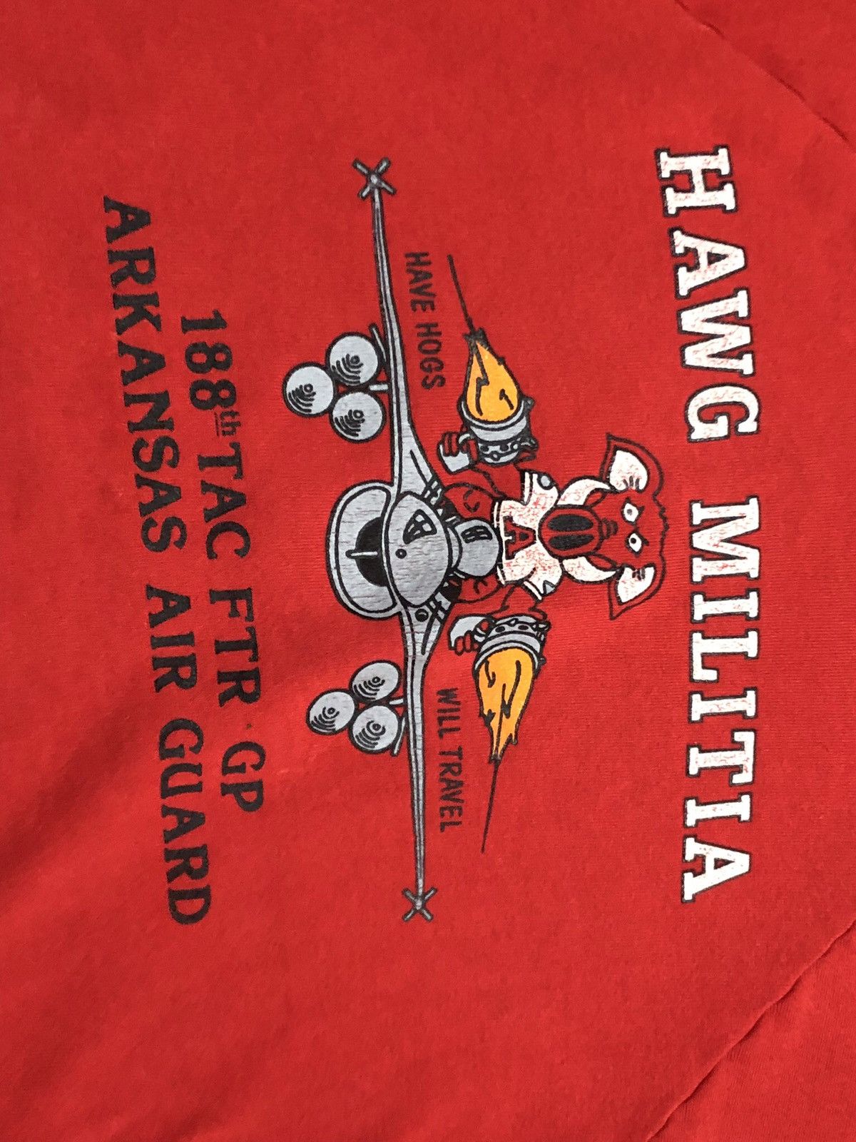 Vintage Vtg 90s Arkansas Hawg Militia Air Guard Cutoff Sweatshirt Size US XL / EU 56 / 4 - 2 Thumbnail