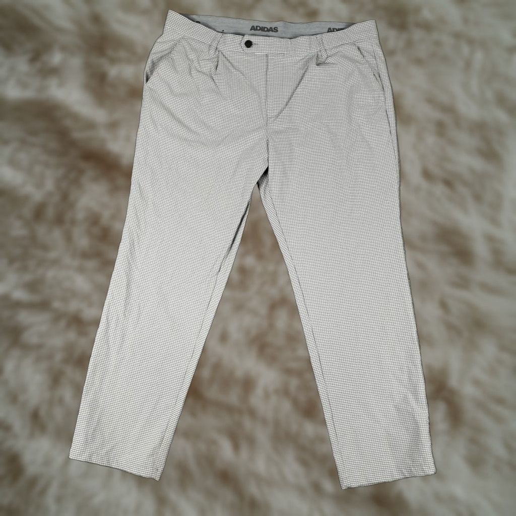 Adidas Chino Pants Mens 38x28 Gray Check Nylon Stretch Pleated
