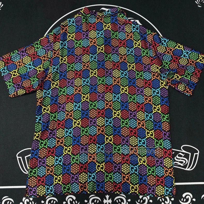 Gucci Gucci Rainbow Print Silk Short Sleeve Shirt. Size US XL / EU 56 / 4 - 2 Thumbnail