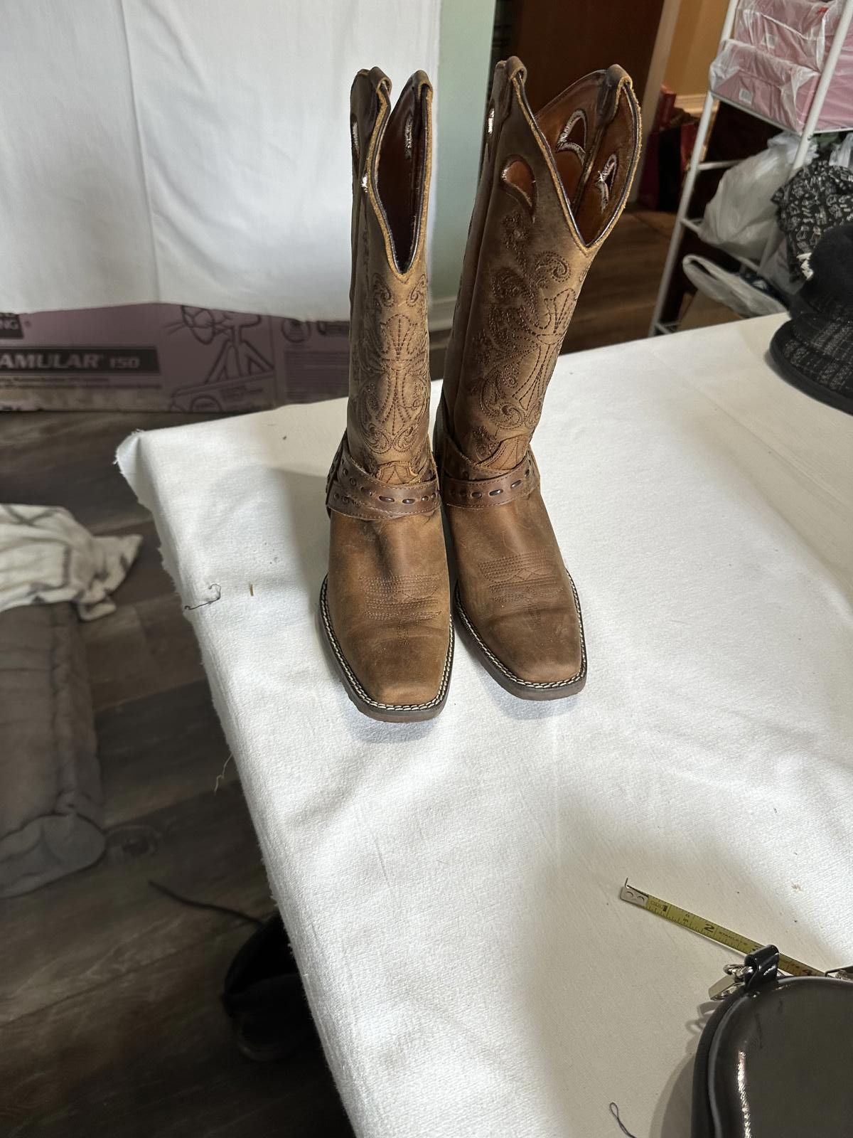 Designer Brown Leather Cowboy Boots with Intricate Embroidery Size US 7.5 / IT 37.5 - 2 Thumbnail