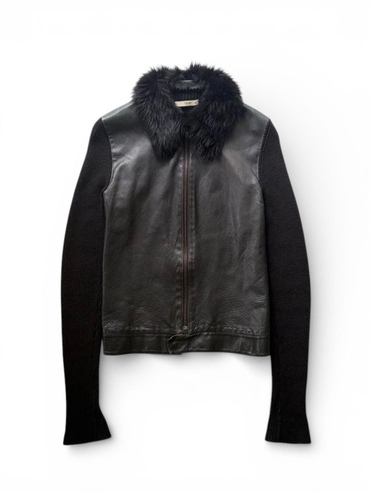 Prada Prada - Black Leather and Knit Jacket with Fur Collar Size S / US 4 / IT 40 - 1 Thumbnail