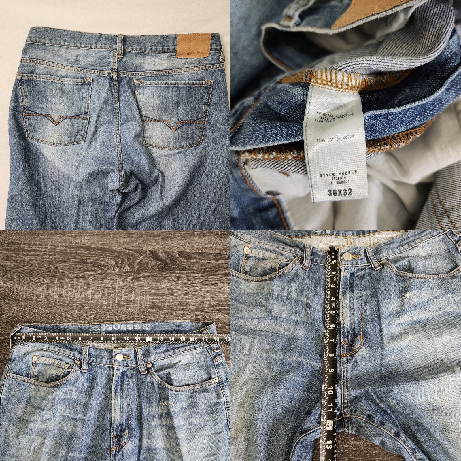 Guess VINTAGE Guess Baggy Jeans Mens 36x32 Blue Fade Distressed Grunge Wide L eg Skater Mens Size US 36 / EU 52 - 8 Thumbnail