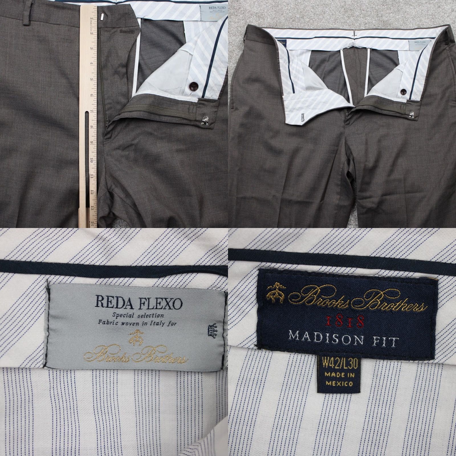 Brooks Brothers Brooks Brothers Pants Men 42x30 Gray Dress Pants Regular Straight Front/Back Elastic Stretch Pockets 1818 Merino Wool Cotton Size US 42 / EU 58 - 8 Thumbnail