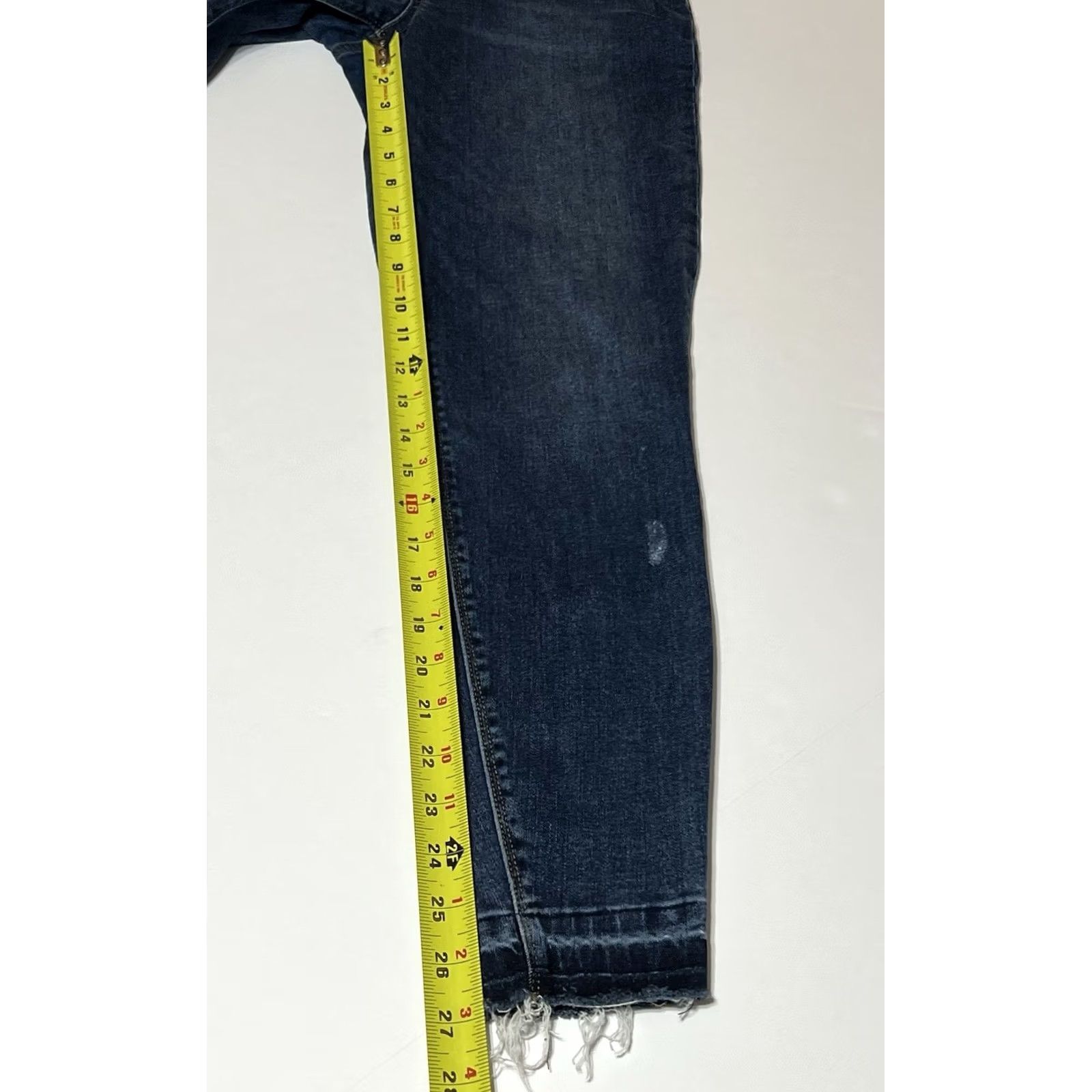 Spanx SPANX Women's Distressed Ankle Skinny High Rise Jeans Size Large Regular Stretch Blue Denim Slimming Raw Hem Size 36" / US 14 / IT 50 - 5 Thumbnail