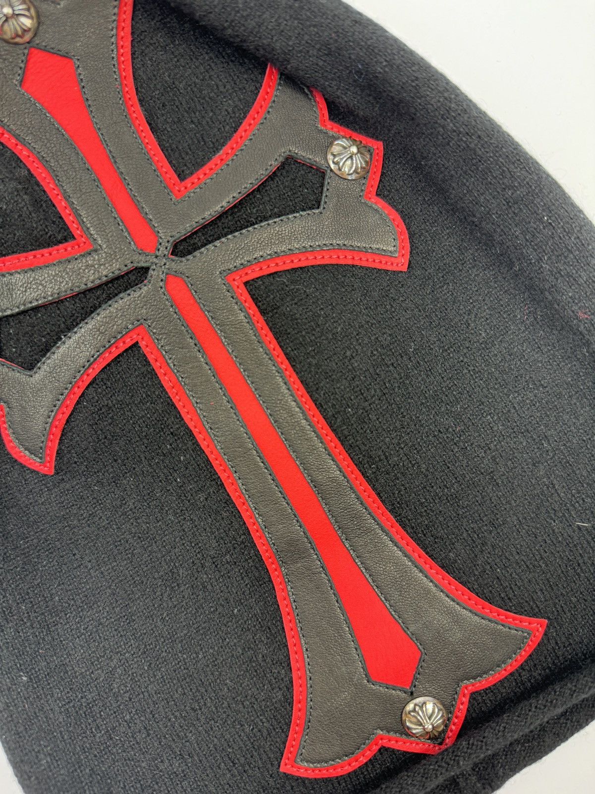 Chrome Hearts RED/ BLACK CROSS PATCH WITH SILVER DETAILING BEANIE Size ONE SIZE - 2 Thumbnail