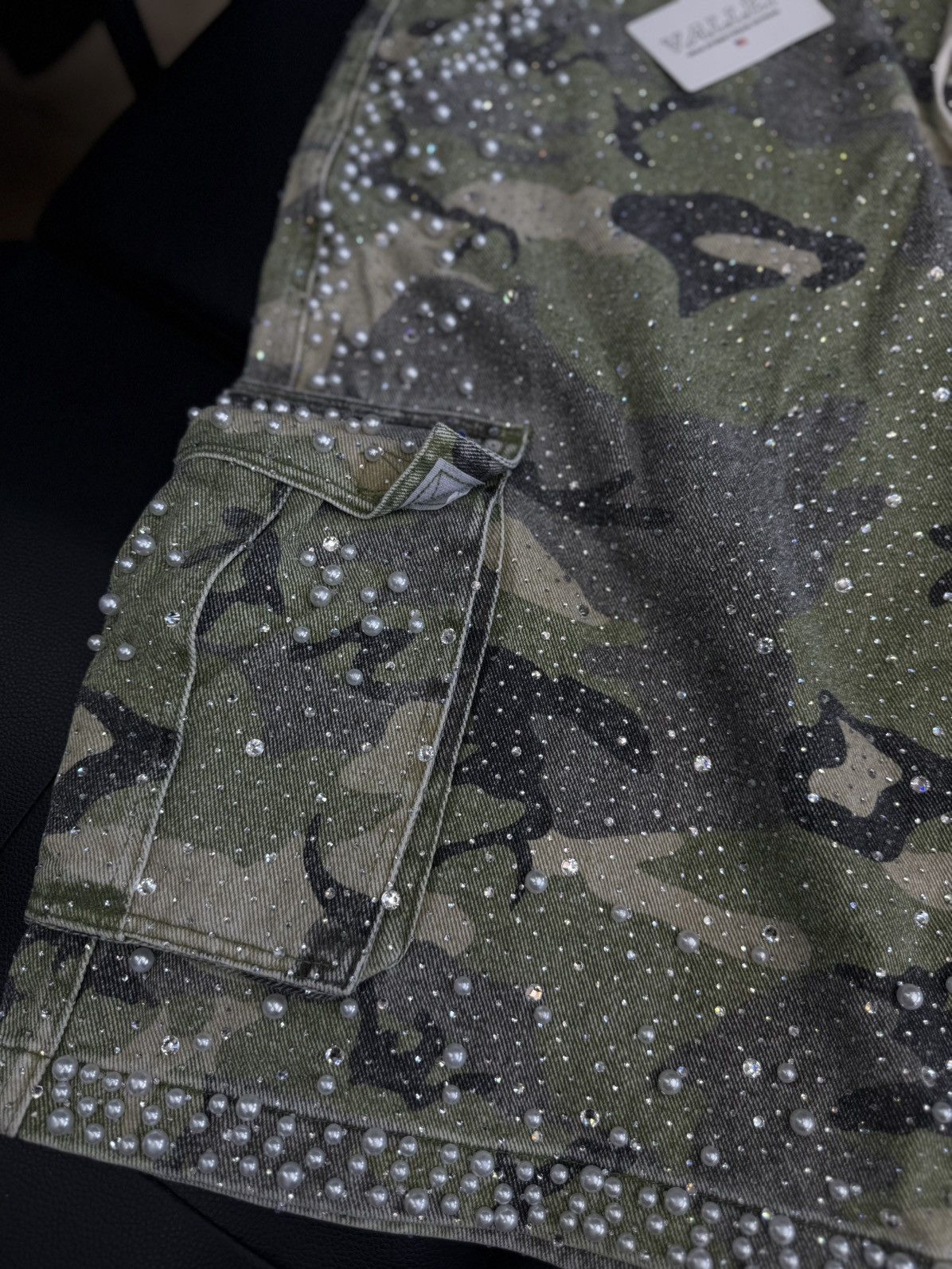 Vale Valley Rhinestone Crystal Shorts Denim Green Camo Size 38 Size US 38 / EU 54 - 4 Thumbnail