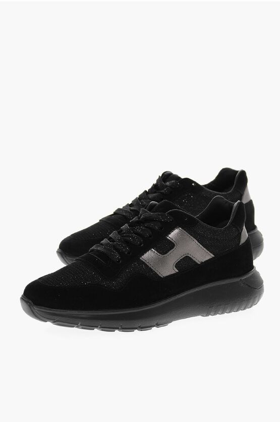 image of Hogan Suede Interactive Sneakers With Lurex Detail in Black, Women's (Size 5)