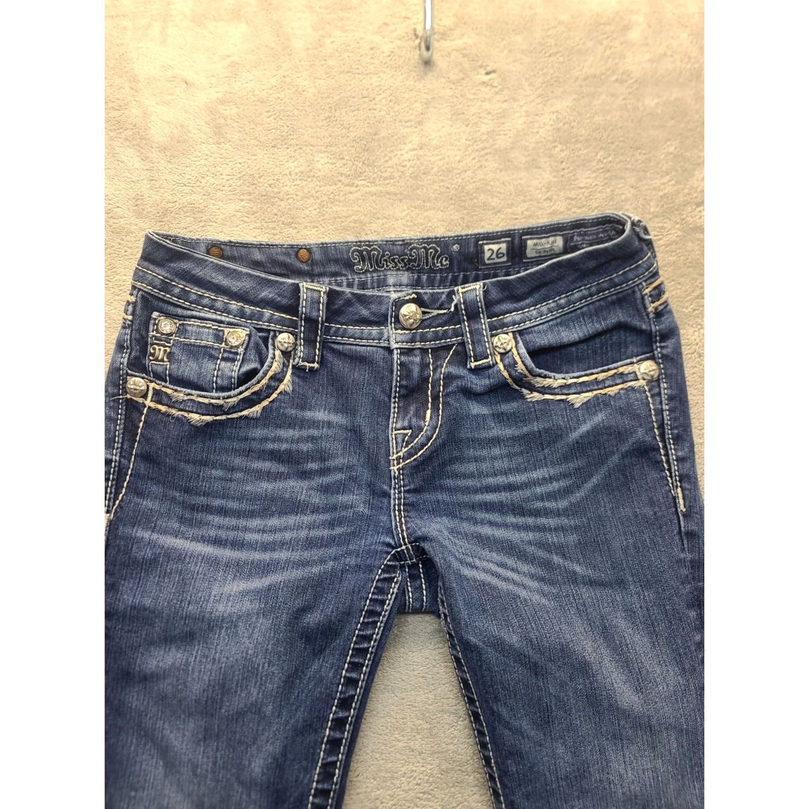 Miss Me Miss Me Jeans Womens 26x30 Mid Rise Skinny Stretch Denim Embroidered Embellished Size 26" / US 2 / IT 38 - 3 Thumbnail
