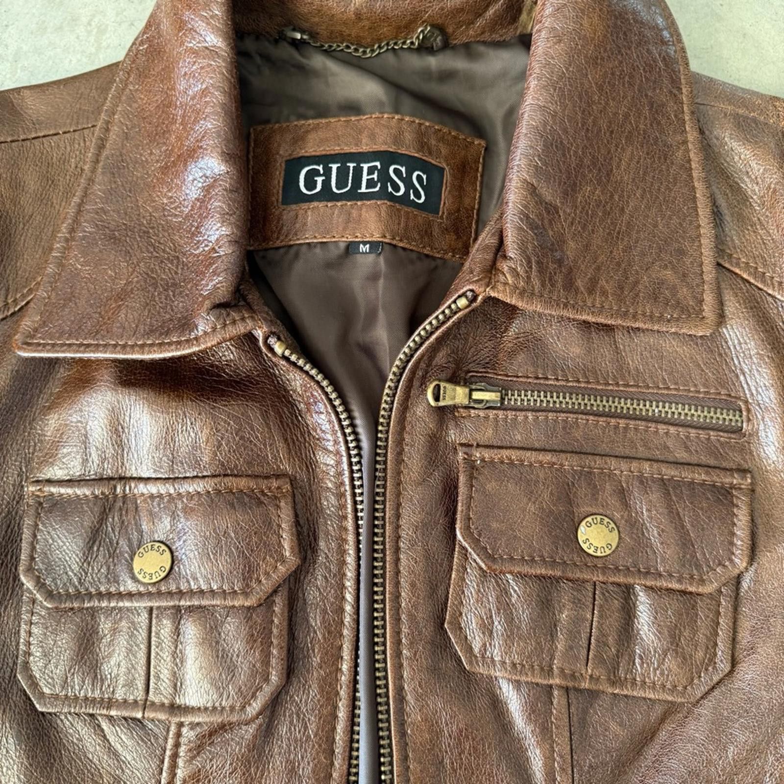 Guess Guess / Leather Moto Utility Jacket / Brown Size M / US 6-8 / IT 42-44 - 5 Thumbnail