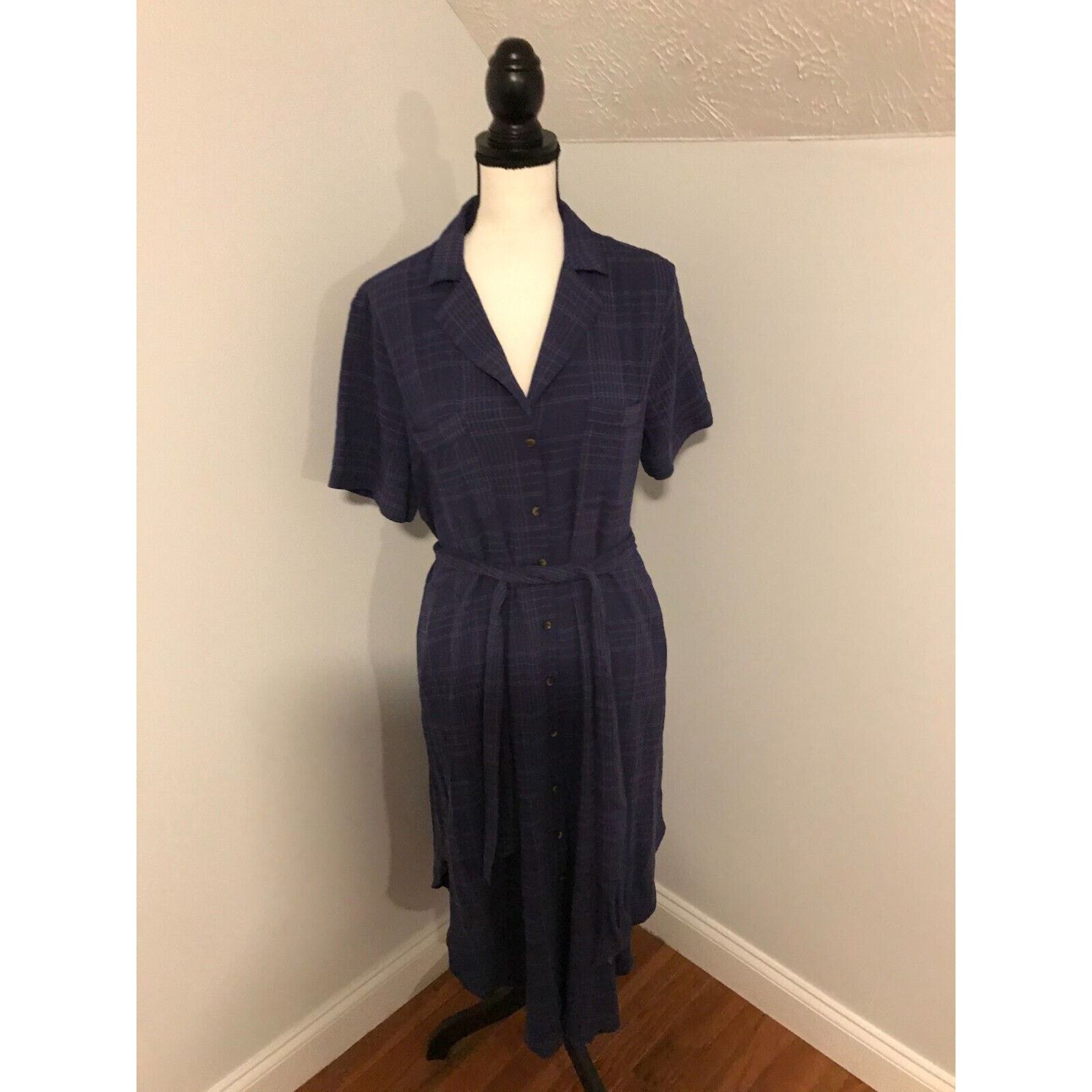 Anthropologie Maeve Women Aria Blue Textured Shirt Dress