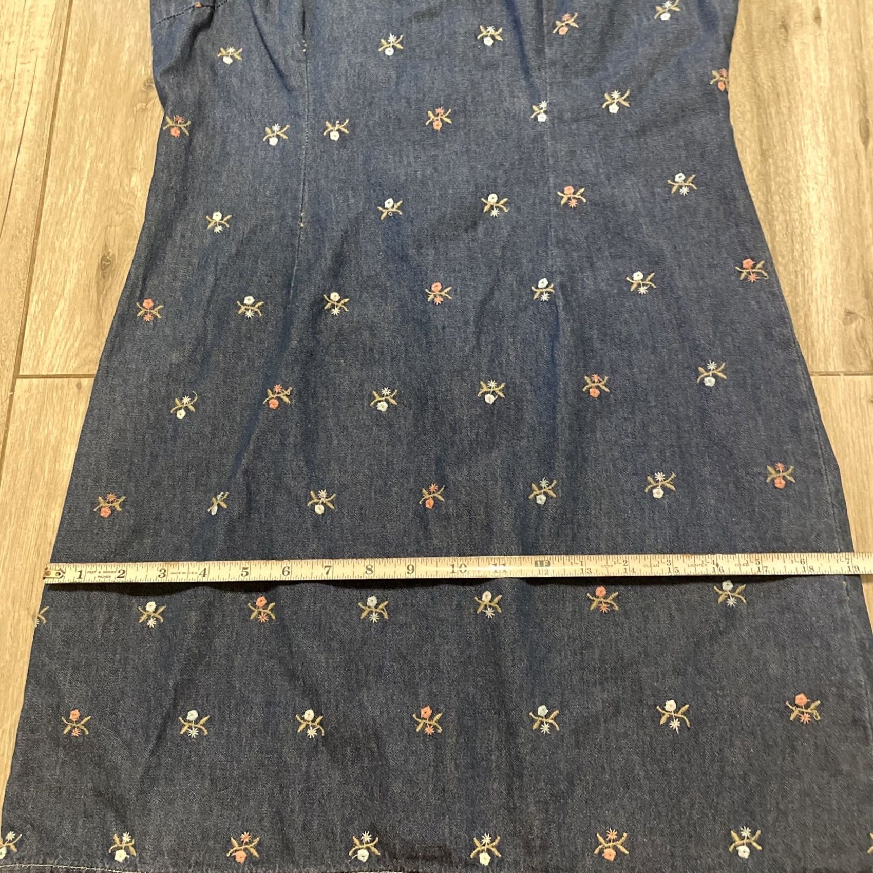 Denime True Blue Womens Sleeveless Floral Embroidered Denim Dress Sz 6 Short Fit & Flare Casual Spring Summer Pink Flower Pattern Denim Size M / US 6-8 / IT 42-44 - 6 Thumbnail