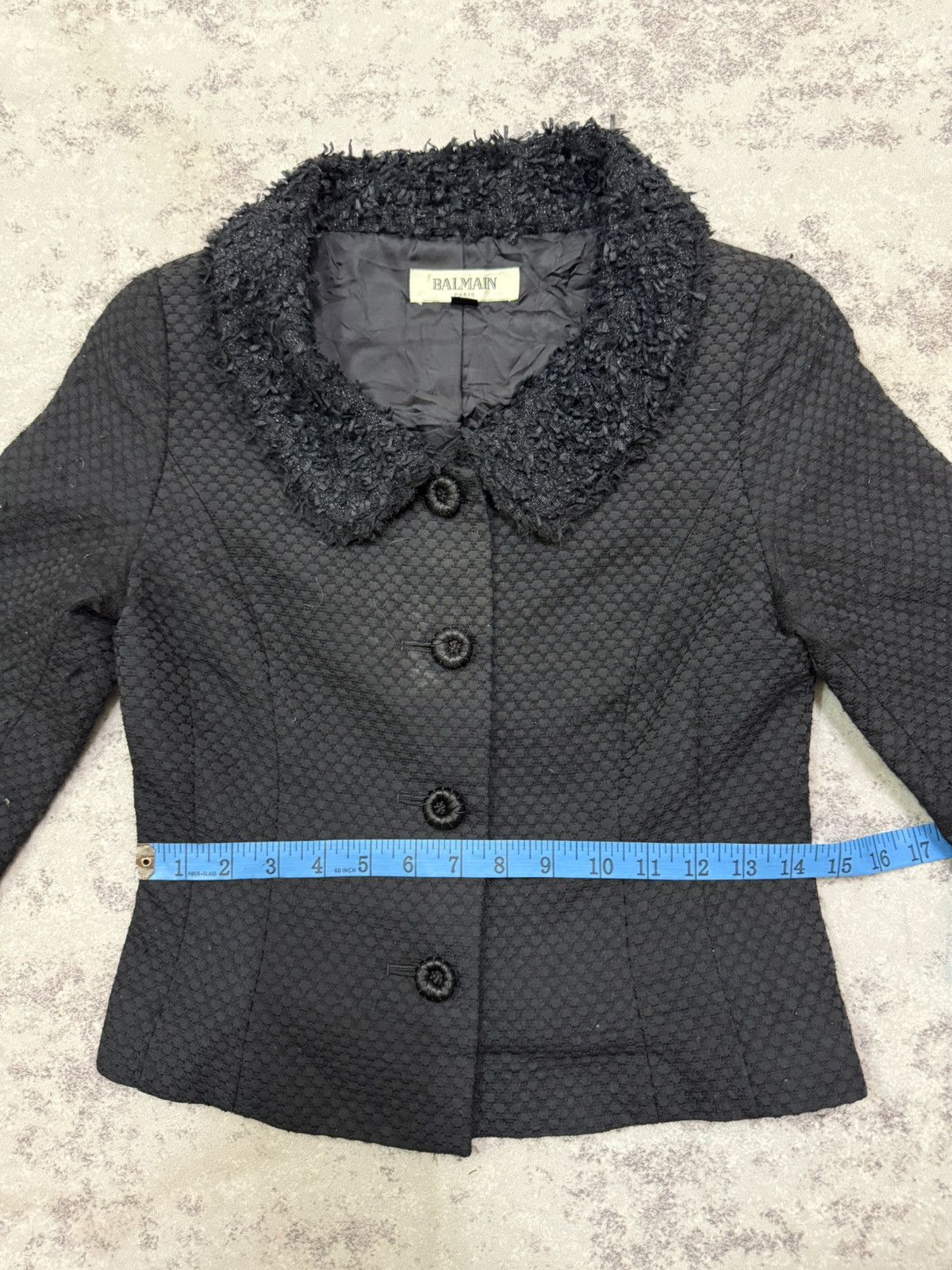 Balmain BALMAIN BLACK TEXTURED JACKET FUR COLLAR THREE QUARTER SLEVE Size XS / US 0-2 / IT 36-38 - 17 Thumbnail