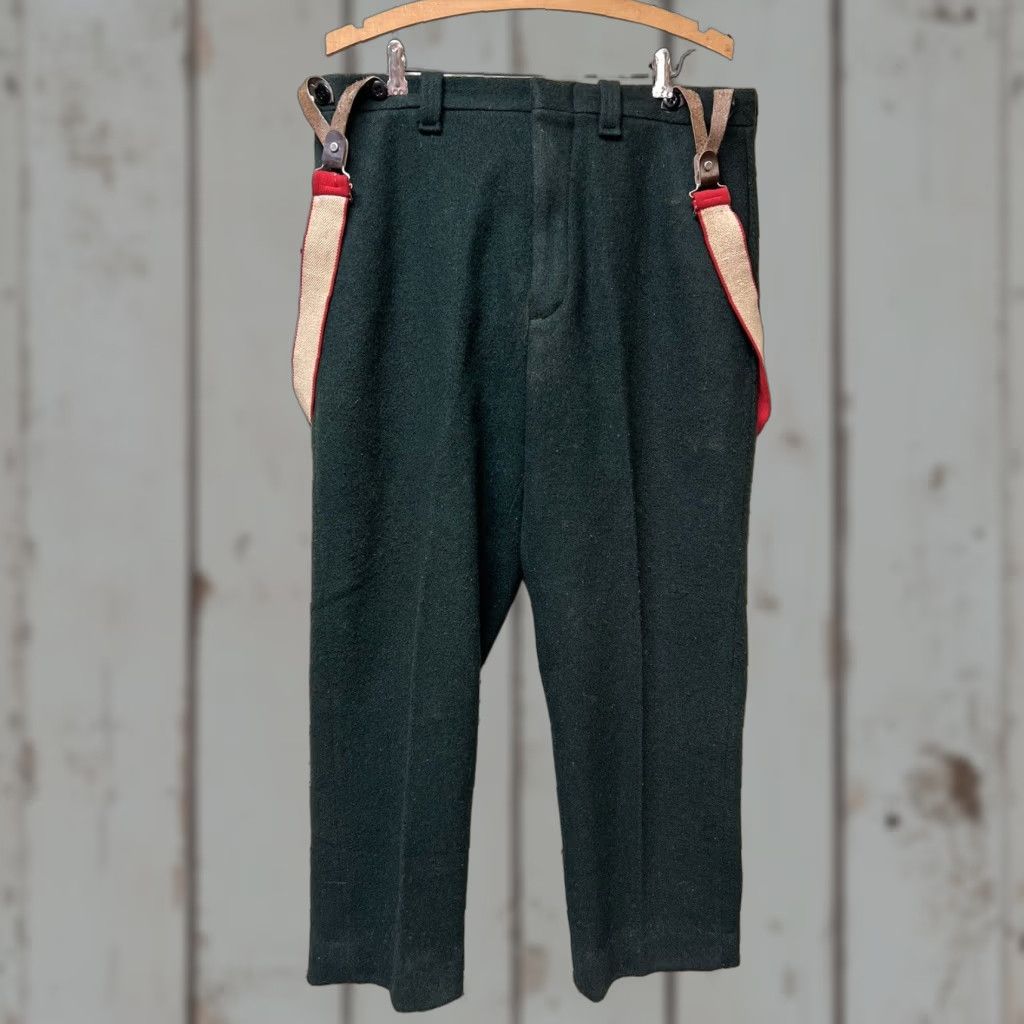 Vintage VINTAGE Melton Wintermaster Green Wool 32x29 Men’s Pants Flat Front Straight Leg With Braces Suspenders Mens 1970s Size 32 - 1 Thumbnail