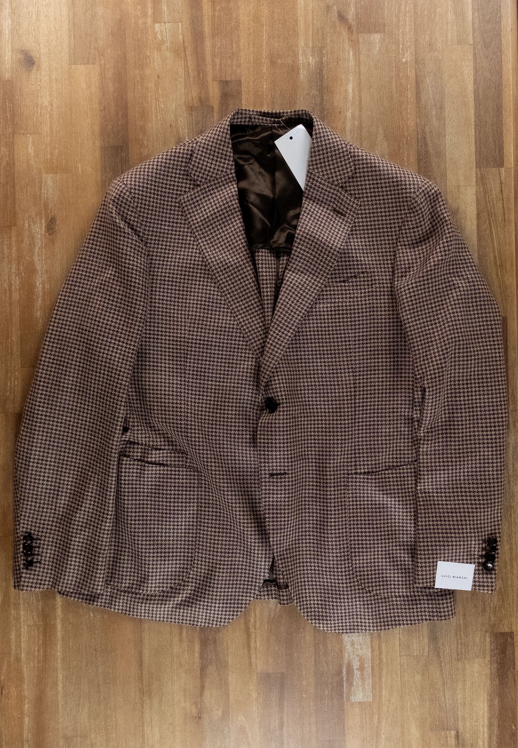 Luigi Bianchi LUIGI BIANCHI brown wool silk linen houndstooth sportcoat Size 46R - 3 Thumbnail