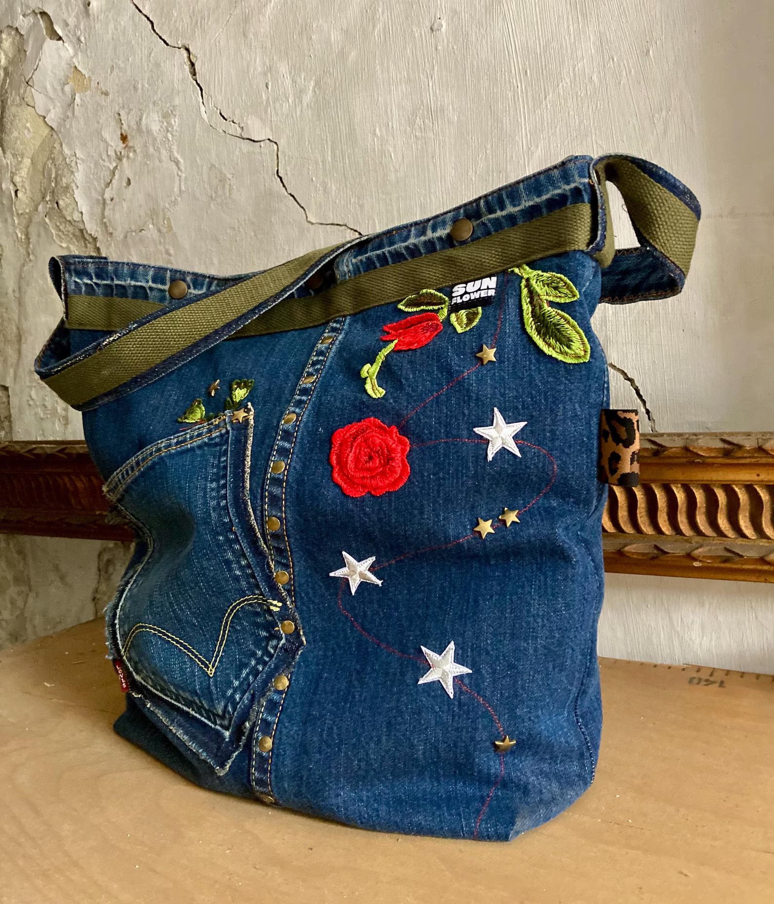 Sunflower upcycled Levis tote bag Size ONE SIZE - 1 Thumbnail