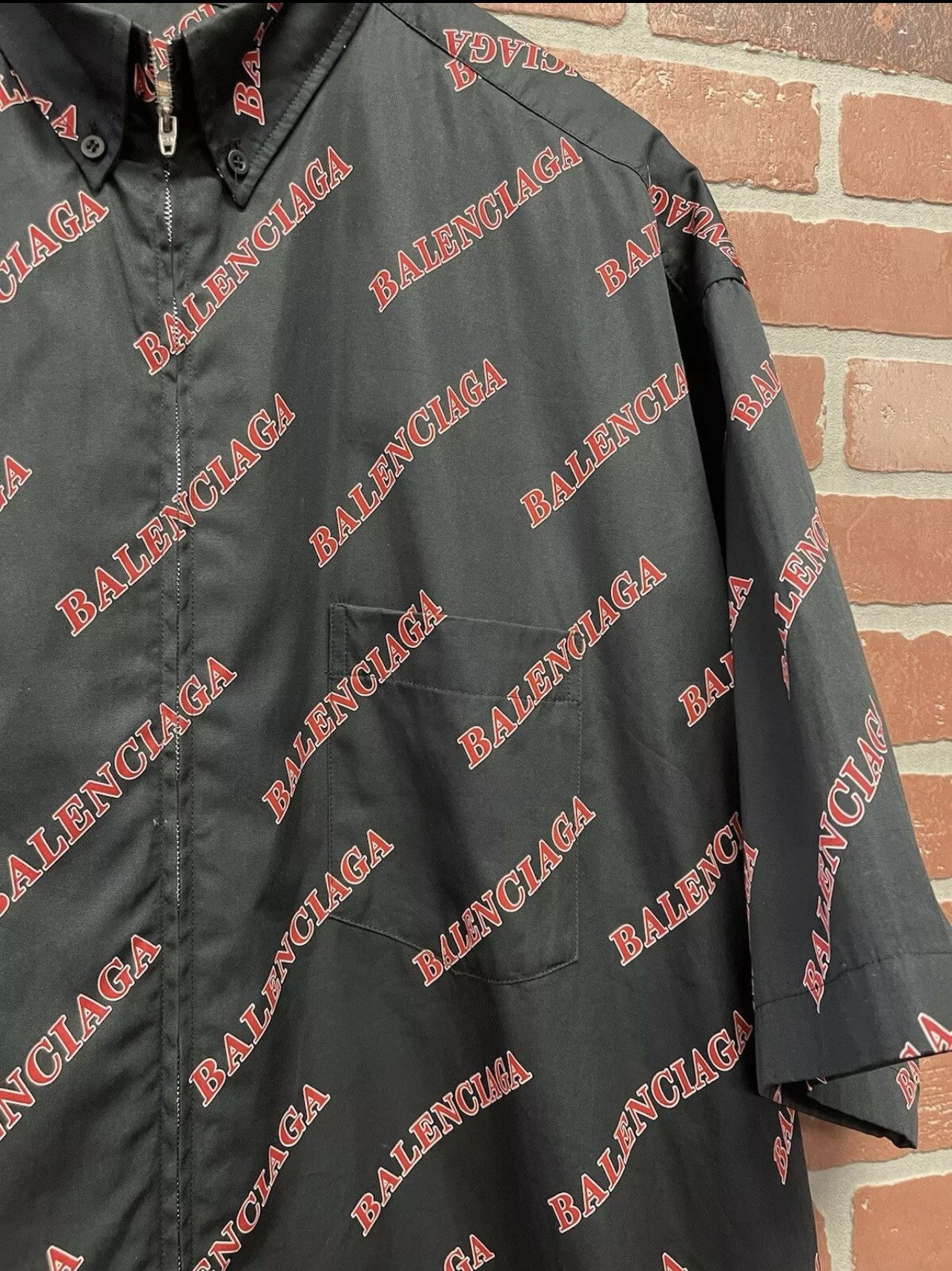 Balenciaga Size L - Balenciaga Black & Red Sporty Allover Logo Oversize Size US L / EU 52-54 / 3 - 6 Thumbnail