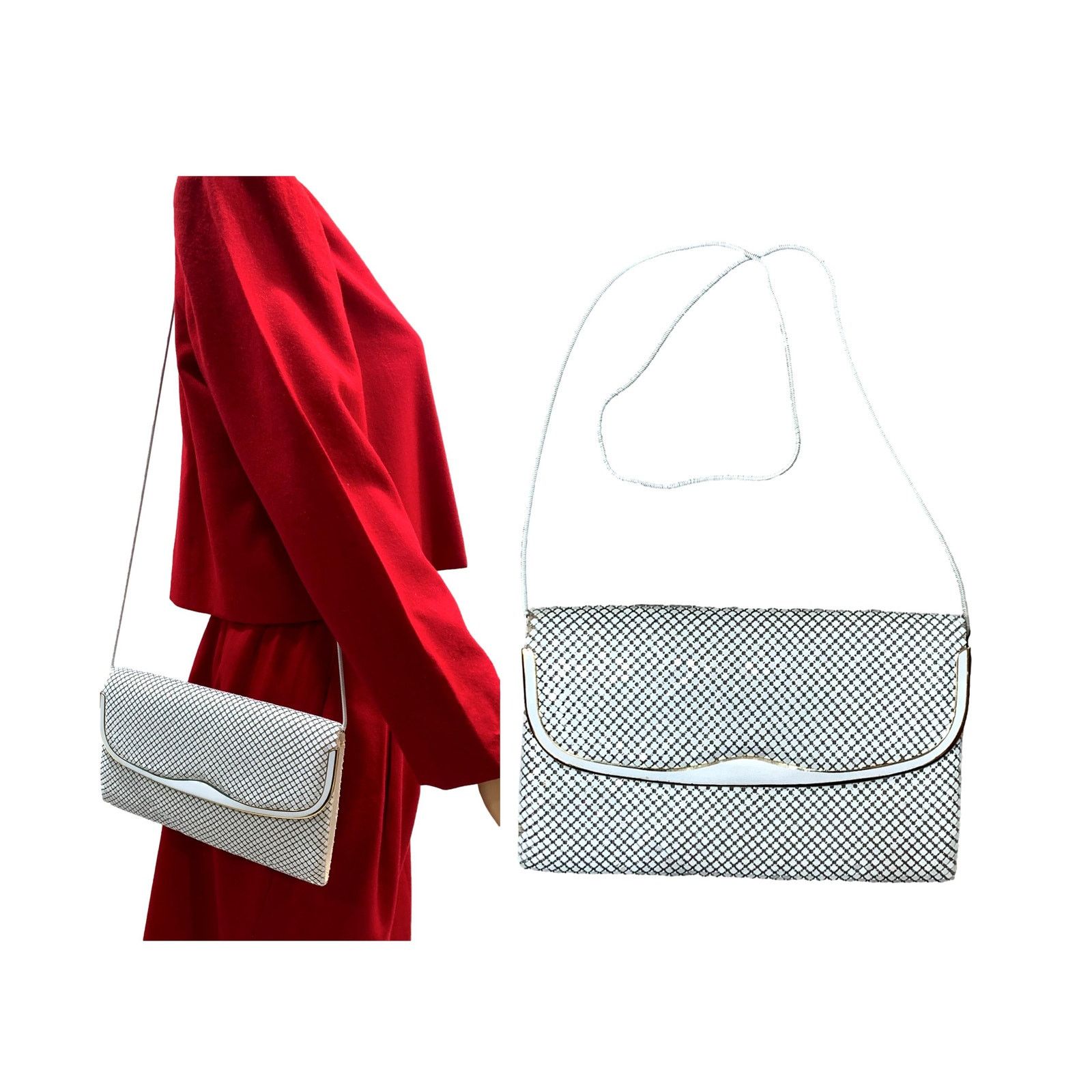 Vintage Vintage 70s White Metal Mesh Shoulder Bag | Clutch Size ONE SIZE - 1 Thumbnail