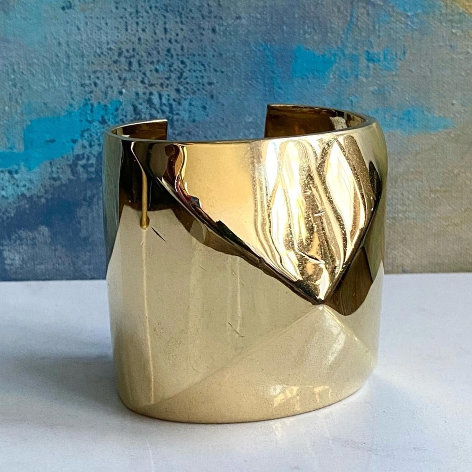 St. John Vintage St John Wide Pyramid Gold Cuff Bracelet 24K Plated Size ONE SIZE - 1 Thumbnail
