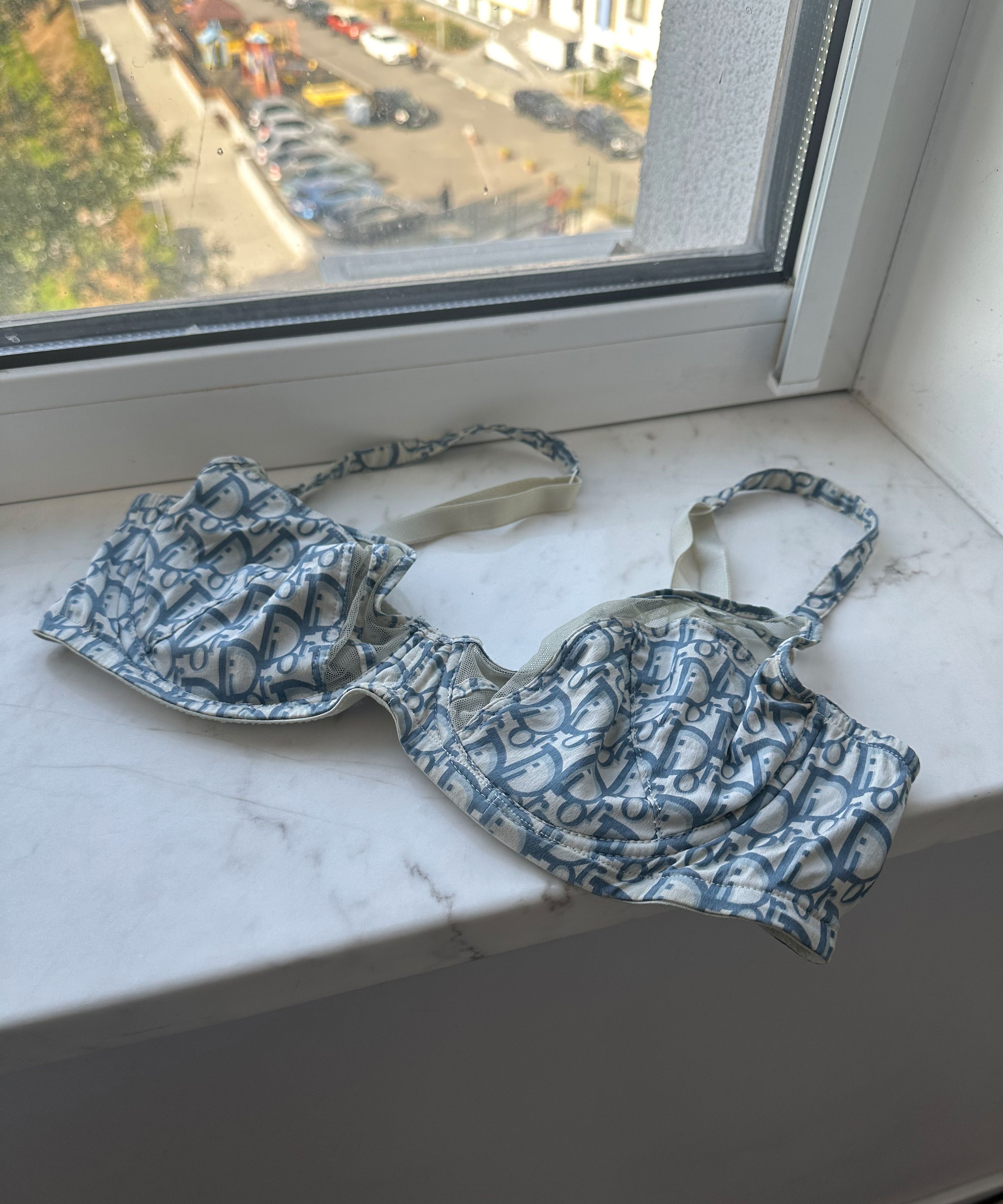 Dior Christian Dior Bra Silk Monogram CD Home White Blue Size ONE SIZE - 2 Thumbnail