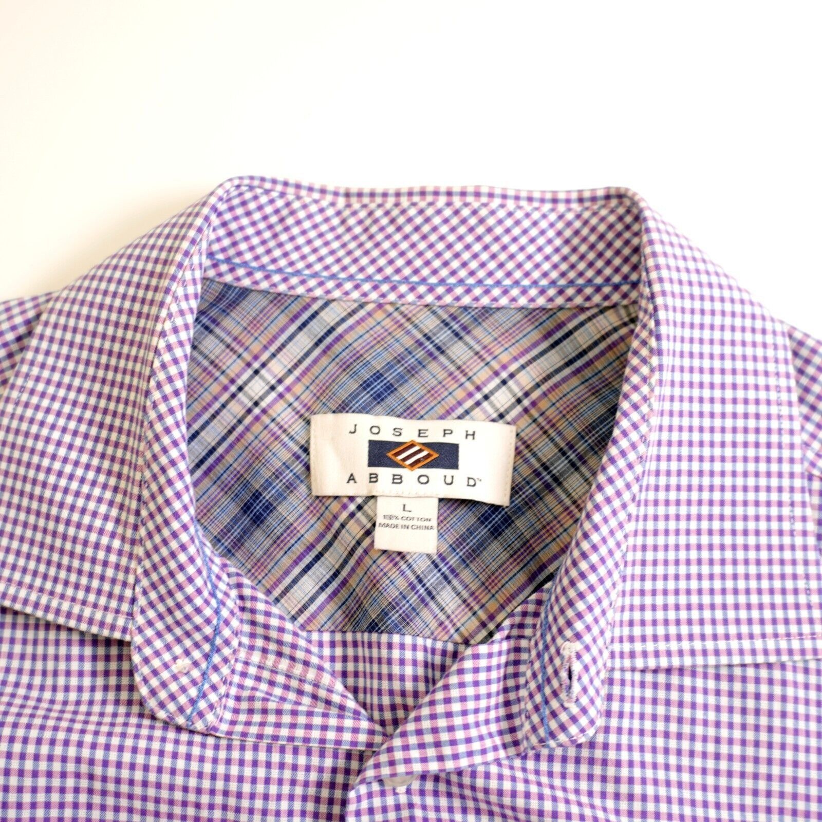 Joseph Abboud Joseph Abboud Pink Blue Check Large Collared Dress Shirt Lo Size US L / EU 52-54 / 3 - 7 Thumbnail