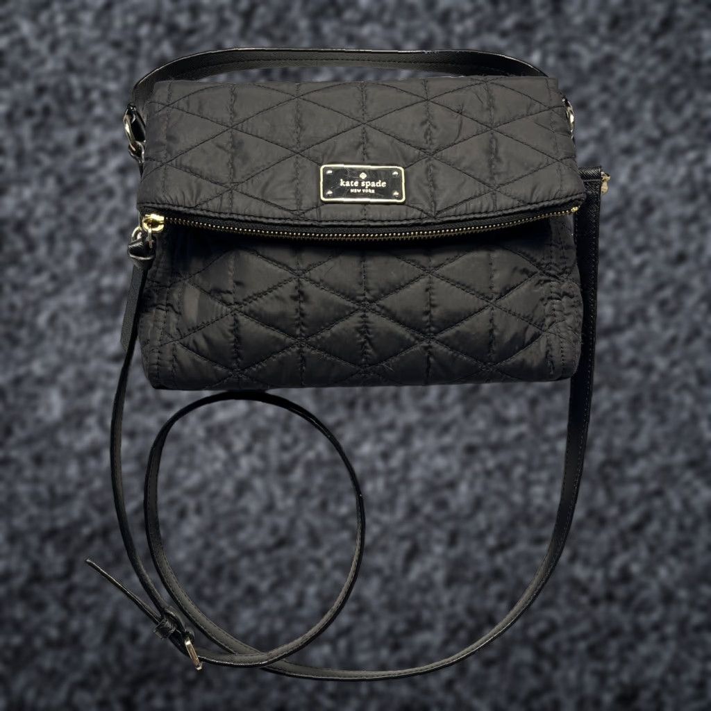 Vintage Kate Spade Black Wilson Road Small Crossbody Bag Quilted Nylon Luxury Women's