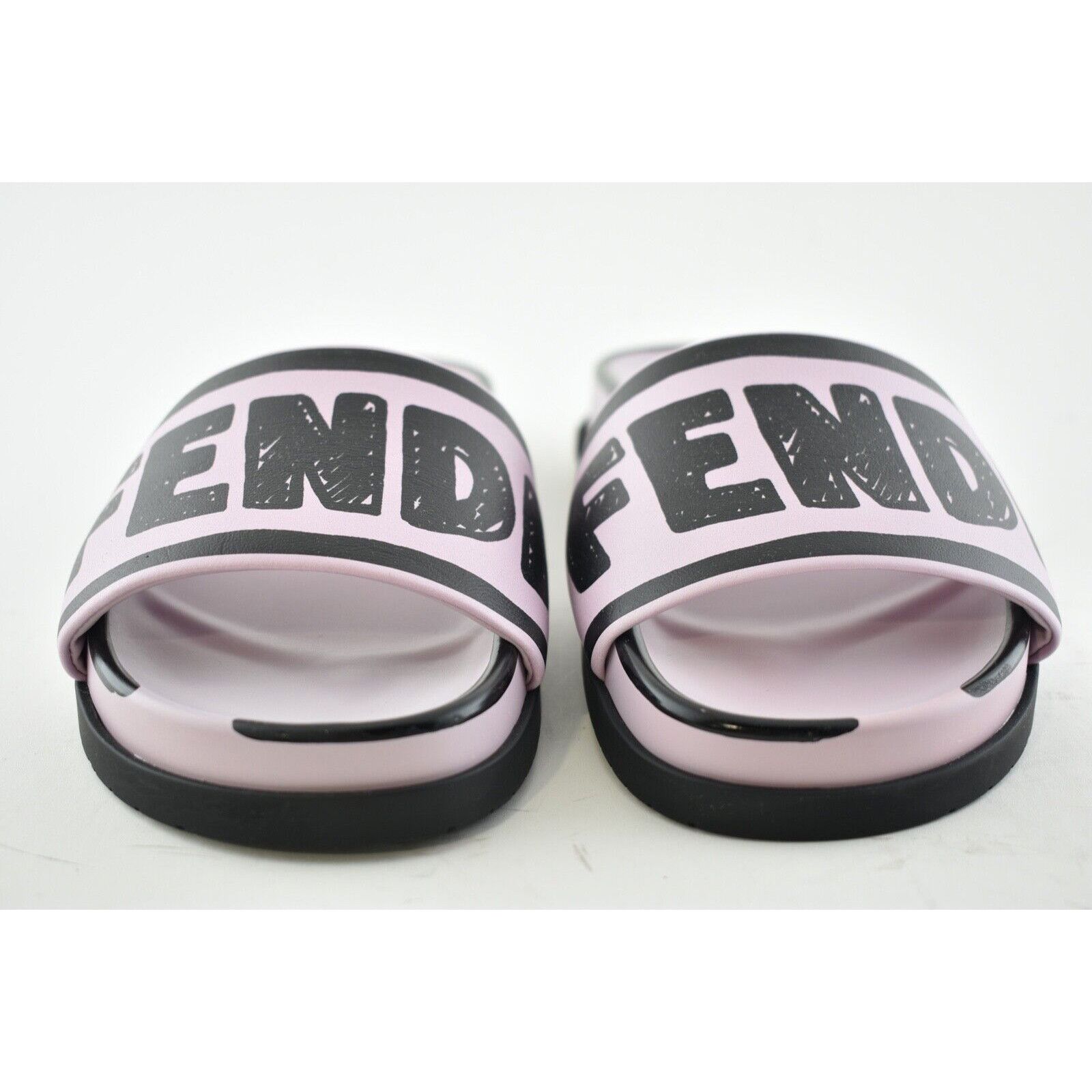 Fendi Fendi Joshua Vides Pink Black Leather Logo Mule Slide Flat Size US 5 / IT 35 - 7 Thumbnail
