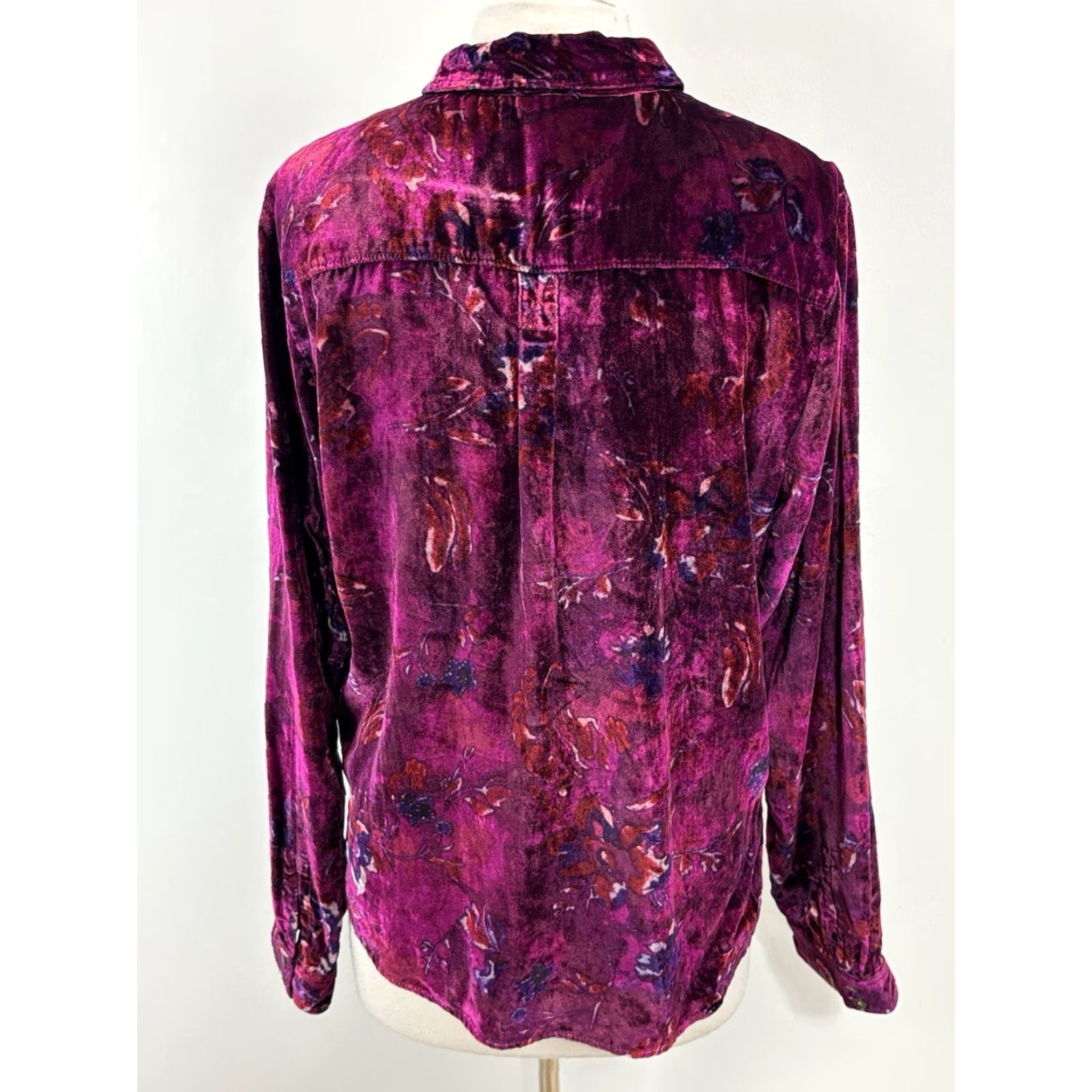 Anthropologie Pilcro Anthropologie Shrunken Velvet Buttondown Top Pink Purple Women’s XL Bohemian Gothic Size XL / US 12-14 / IT 48-50 - 3 Thumbnail