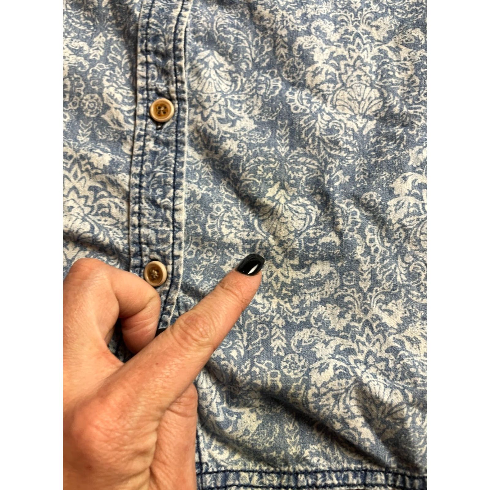 Vintage Ruff Hewn Shirt Women's S Blue Damask Chambray Button Up Pockets Long Sleeve Size S / US 4 / IT 40 - 7 Thumbnail