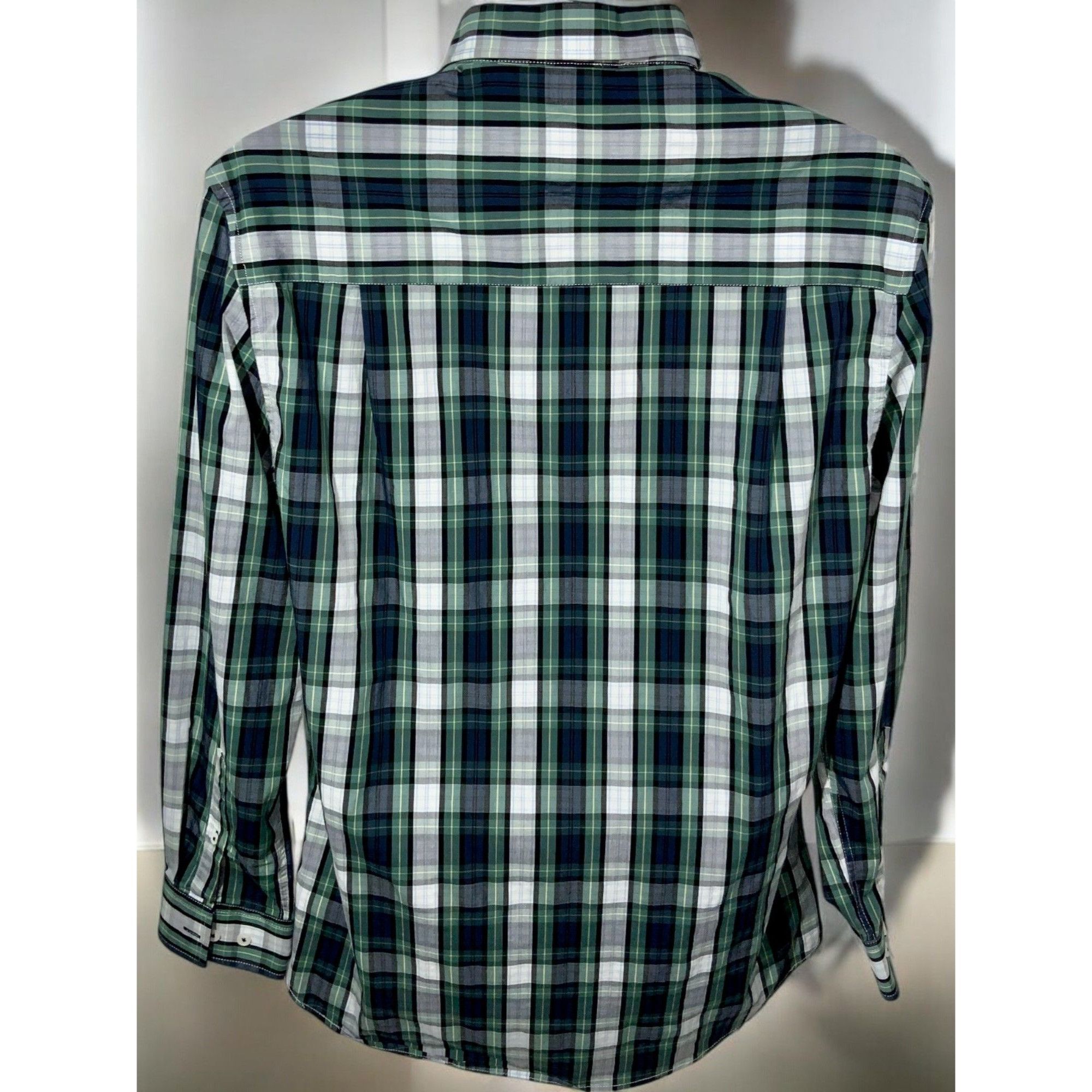 Designer Nick Graham Mens Green Blue Plaid Stretch Modern Fit Button Size US L / EU 52-54 / 3 - 6 Thumbnail
