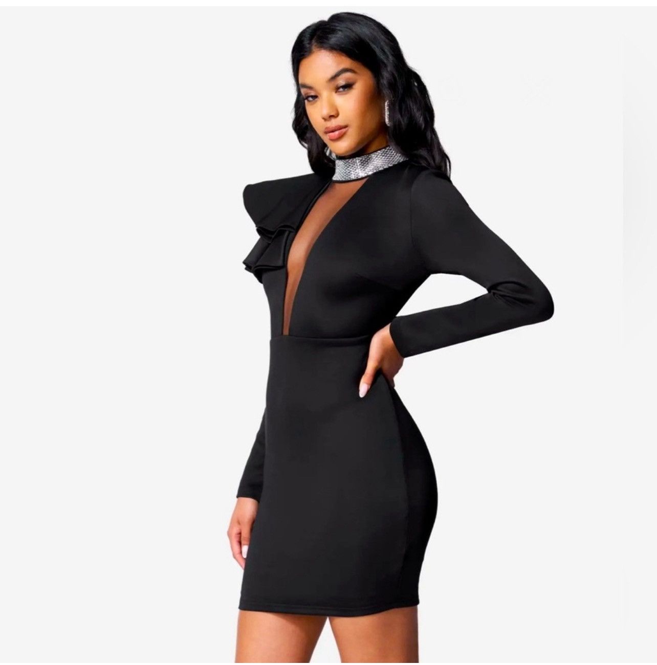 Bebe Dramatic Ruffle Plunge Dress by BeBe Size XL / US 12-14 / IT 48-50 - 2 Thumbnail