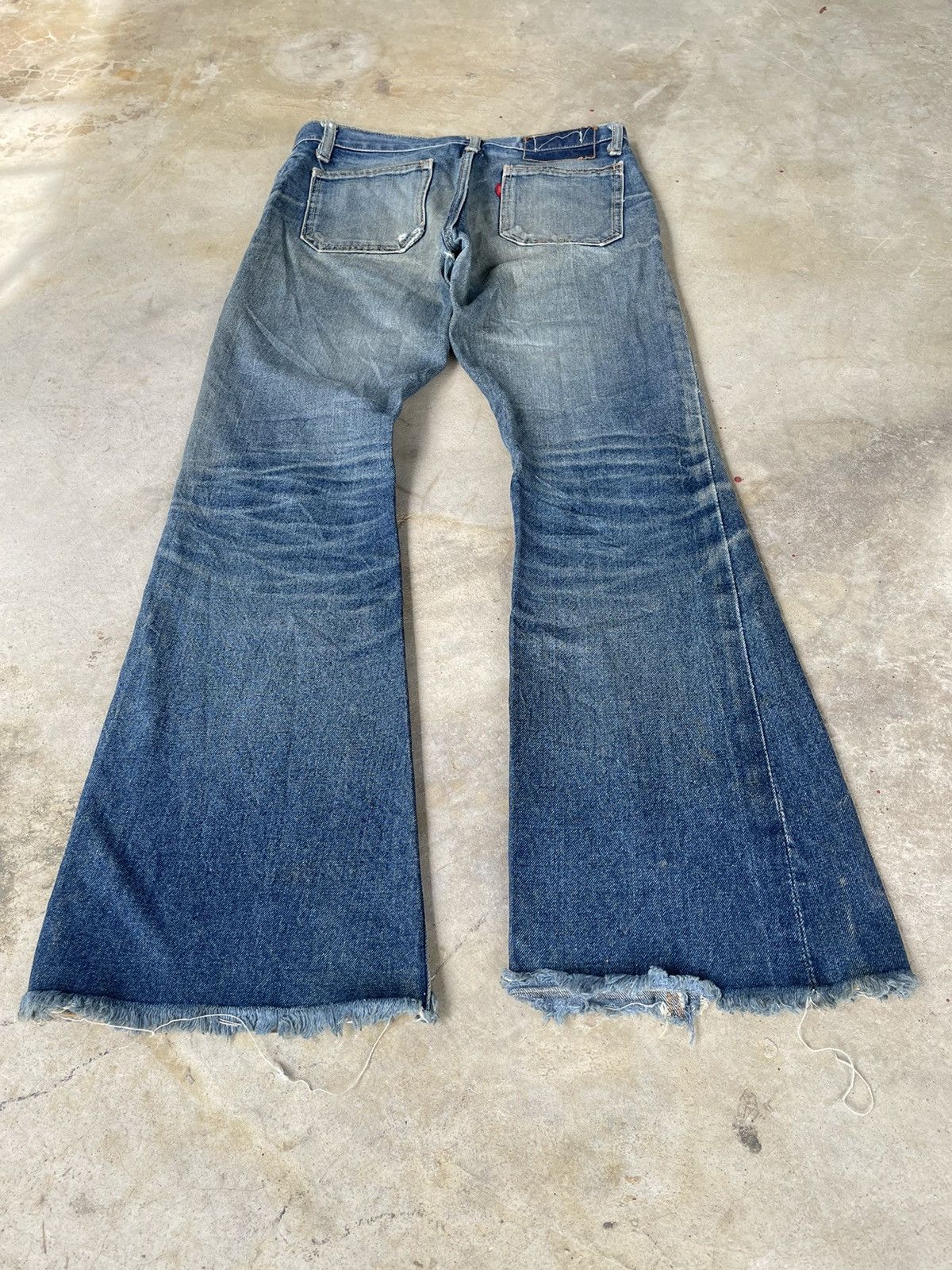 If Six Was Nine Rare Vintage 80s Edwin Distressed Flare Faded Mud Wash Denim Size US 31 - 16 Thumbnail