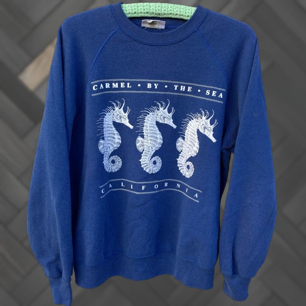 Vintage VINTAGE Bassett-Walker seahorse graphics Raglan Sweatshirt XL Men Blue Graphic Print Raglan Seahorse California Pacific Coast Seaside 90s? Size US XL / EU 56 / 4 - 1 Thumbnail
