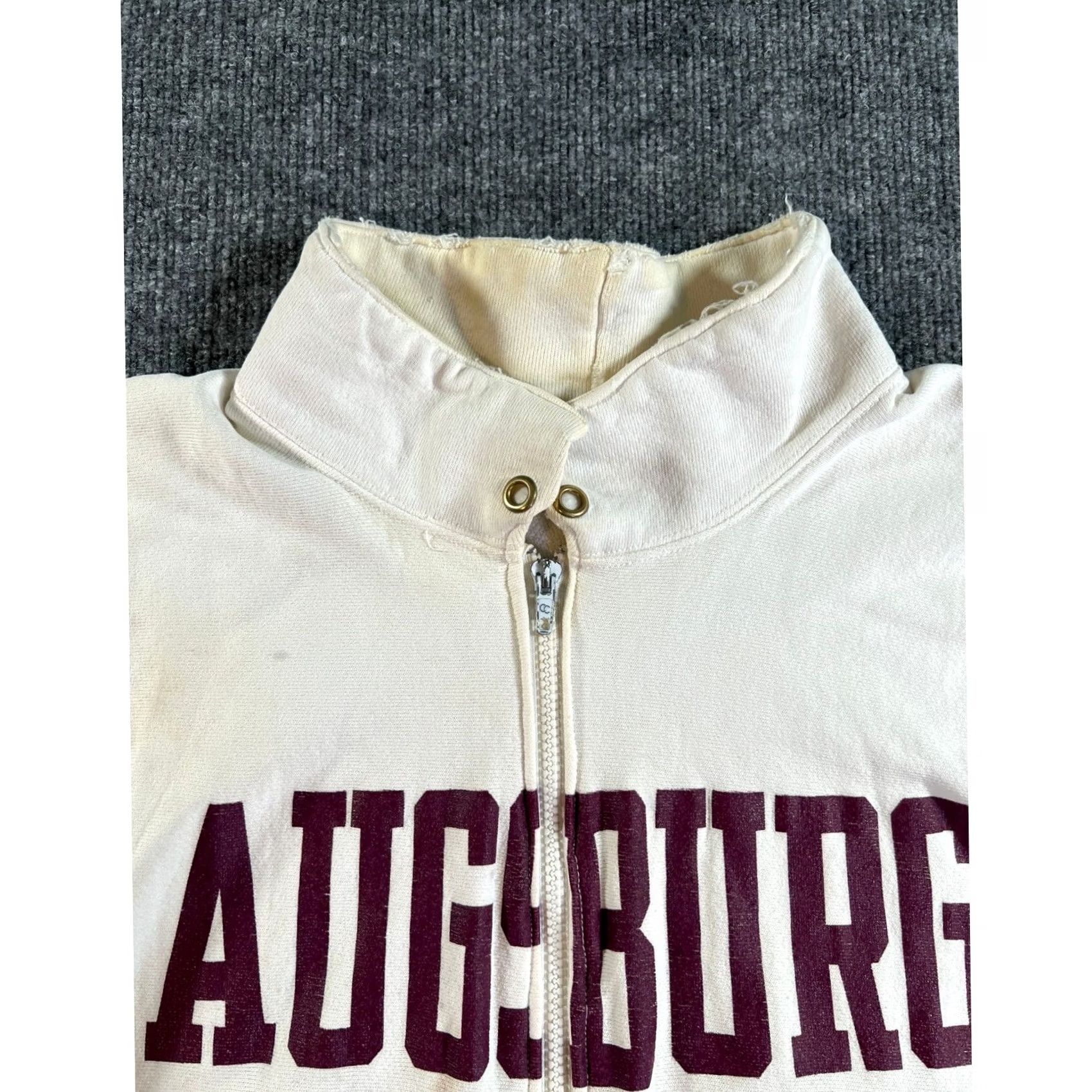 Champion VINTAGE Champion Full Zip Sweatshirt Augsburg College Mens 2XL Ivory Distressed 80s Size US XXL / EU 58 / 5 - 4 Thumbnail