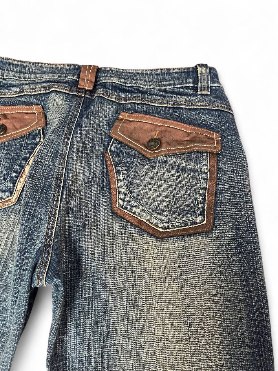 Tornado Mart Flare Jeans mud rusty pu leather pocket style multipocket Size US 33 - 13 Thumbnail