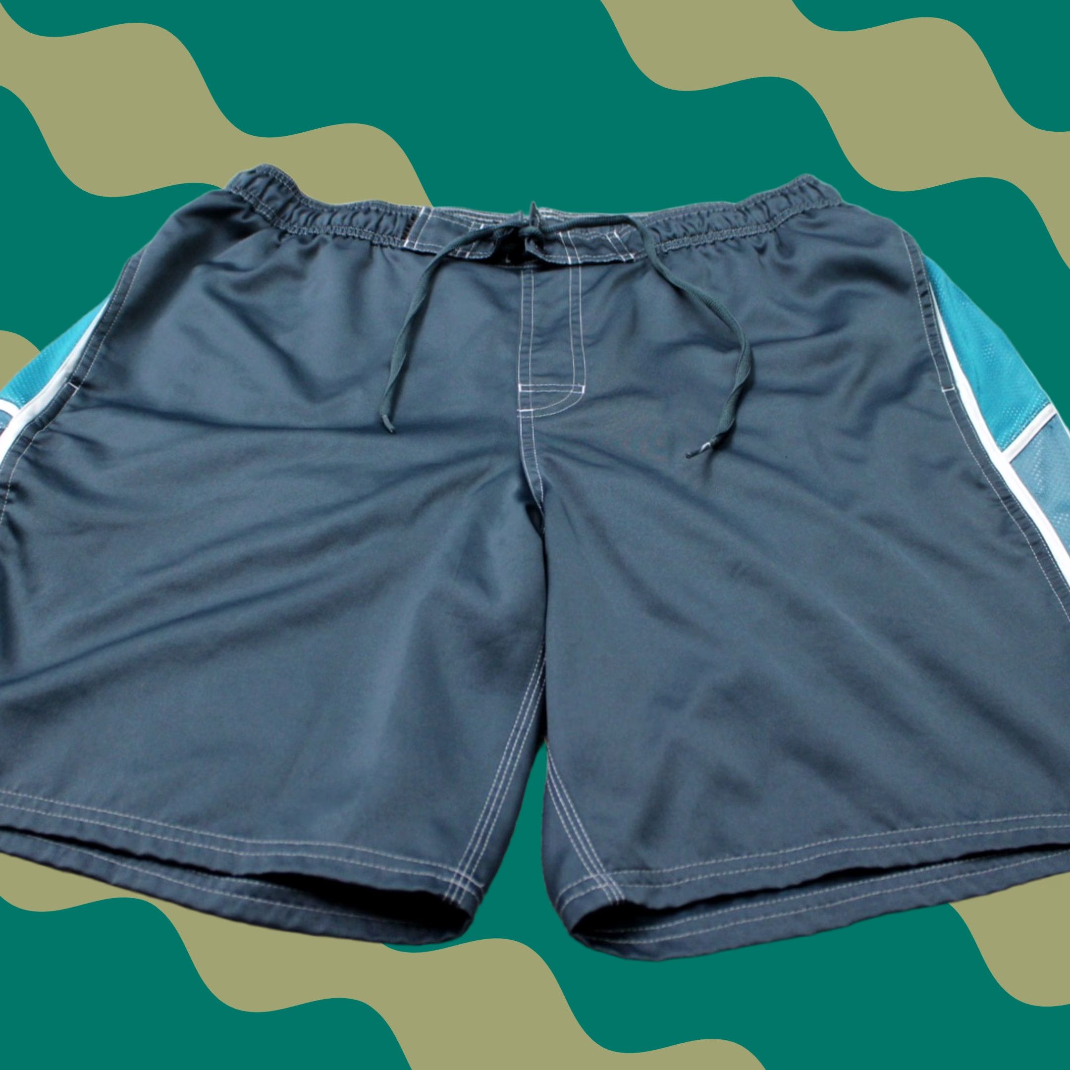 Nike Nike Swim Trunks Mens 2XL Gray/Blue Lined Polyester Drawstring 9" Inseam Bottom Shorts Size ONE SIZE - 1 Thumbnail