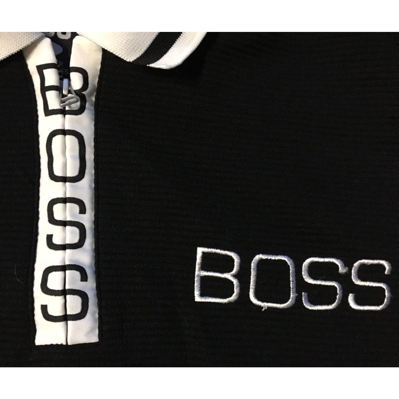 Hugo Boss VINTAGE Hugo Boss Ribbed Spellout 1/4 Zip Polo Shirt XL Black Men's Shirt 90s Hip Hop Designer BOSS 1/4 Zip Polo Shirt XL Black Size US XL / EU 56 / 4 - 2 Thumbnail