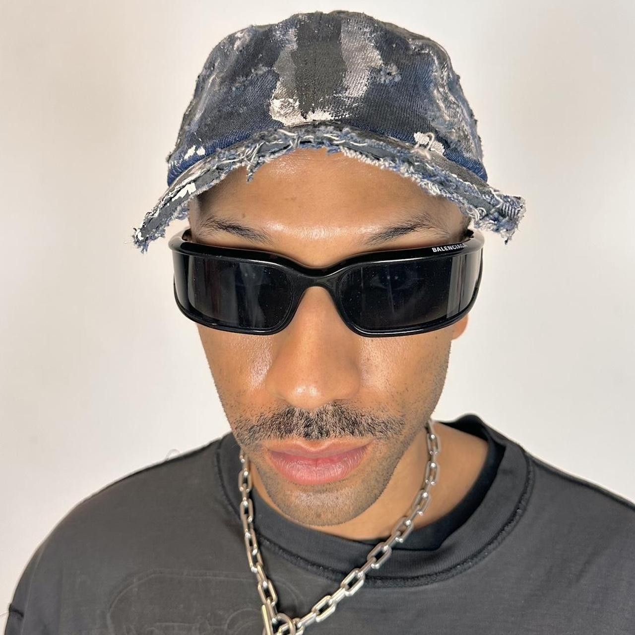 Vintage ASTROBOI* Black & Blue Distressed Denim Half Visor Hat Size ONE SIZE - 3 Thumbnail