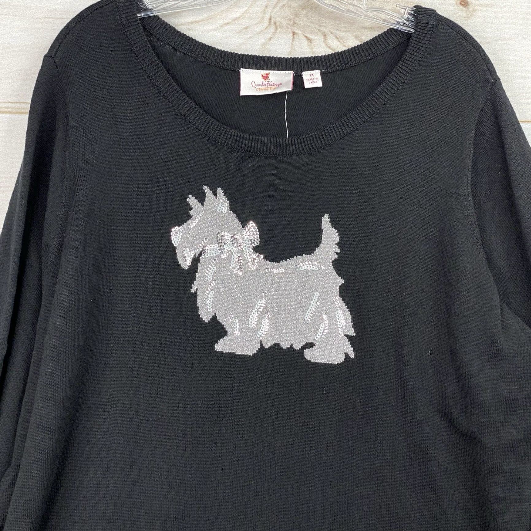 Quacker Factory VINTAGE Quacker Factory Sweater Shirt 1X Black Scottie Dog Sequin Embroidered NWT Easter Spring 90s Women Mens Size XL / US 12-14 / IT 48-50 - 2 Thumbnail