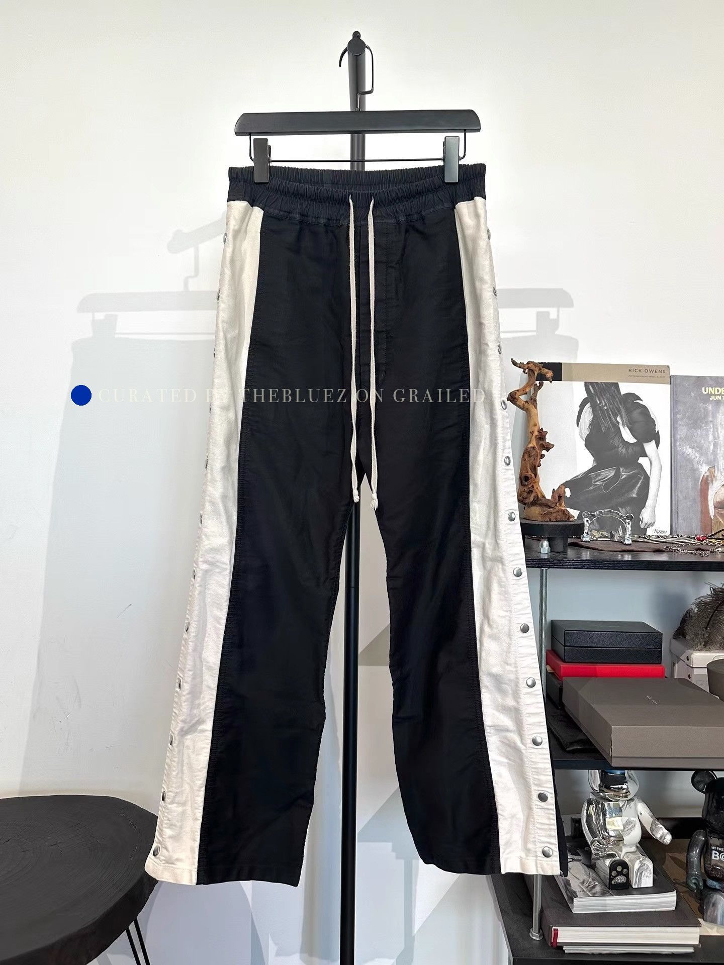 Rick Owens Black Casual Pants with White Side Panels and Buttons Size US 32 / EU 48 - 1 Thumbnail