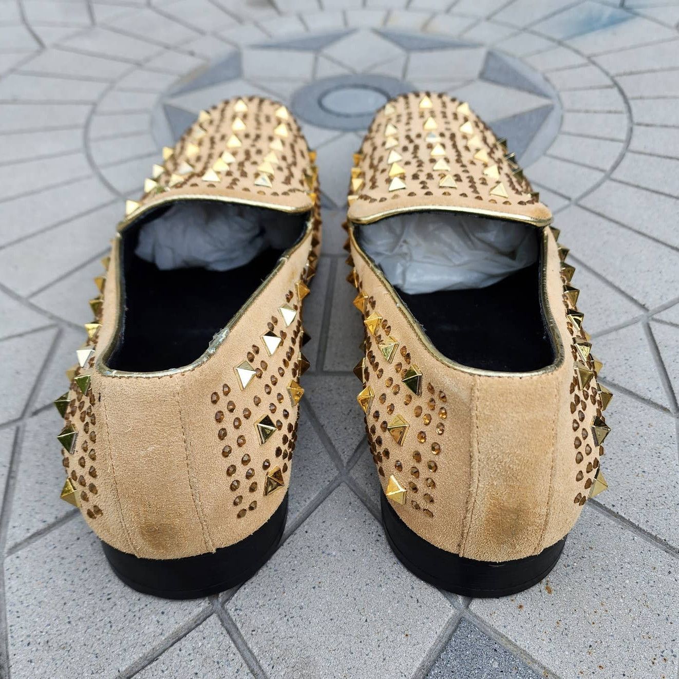 Designer Asher Green Tonal Crystal Studded Suede Smoking Loafer 14 Size US 14 / EU 47 - 5 Thumbnail