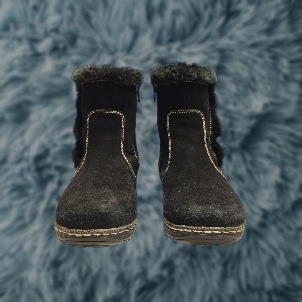 Vintage BareTraps Ellea Ankle Snow Boots Womens Size 10 Black Leather Faux Fur Lined Side Zip Size US 10 / IT 40 - 1 Thumbnail