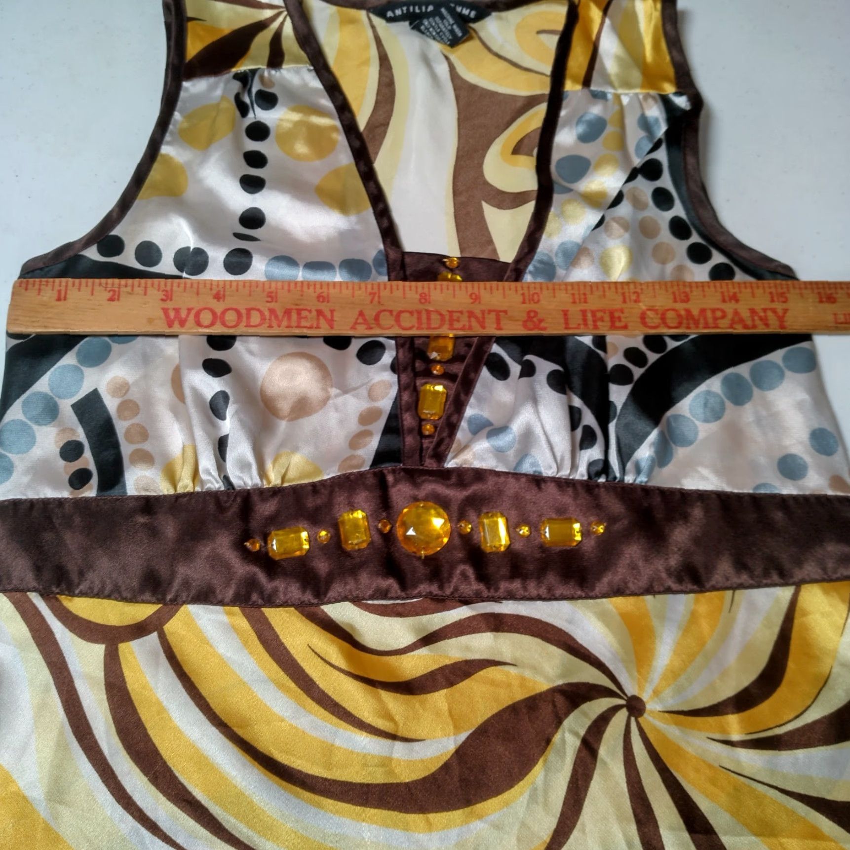 Vintage VINTAGE Antilia Femme Shirt Tank Sleeve Sleeveless Satin Yellow Bling Ties V-Neck Medium M Womens Clothing Size M / US 6-8 / IT 42-44 - 3 Thumbnail