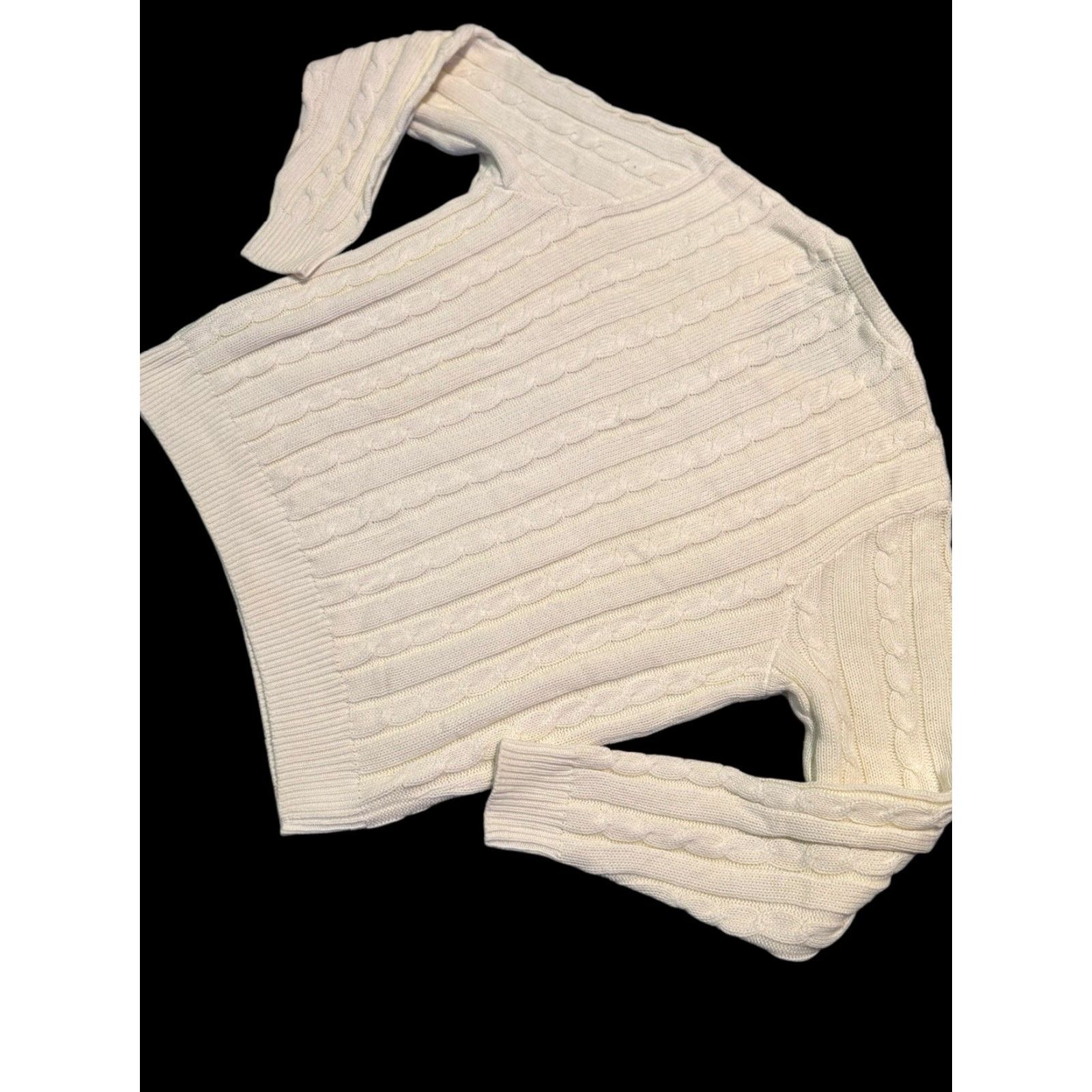Polo Ralph Lauren VINTAGE Polo Ralph Lauren Sweater Cable Knit Cotton Cashmere Cream Mens L Crew Neck Pullover Size US L / EU 52-54 / 3 - 7 Thumbnail